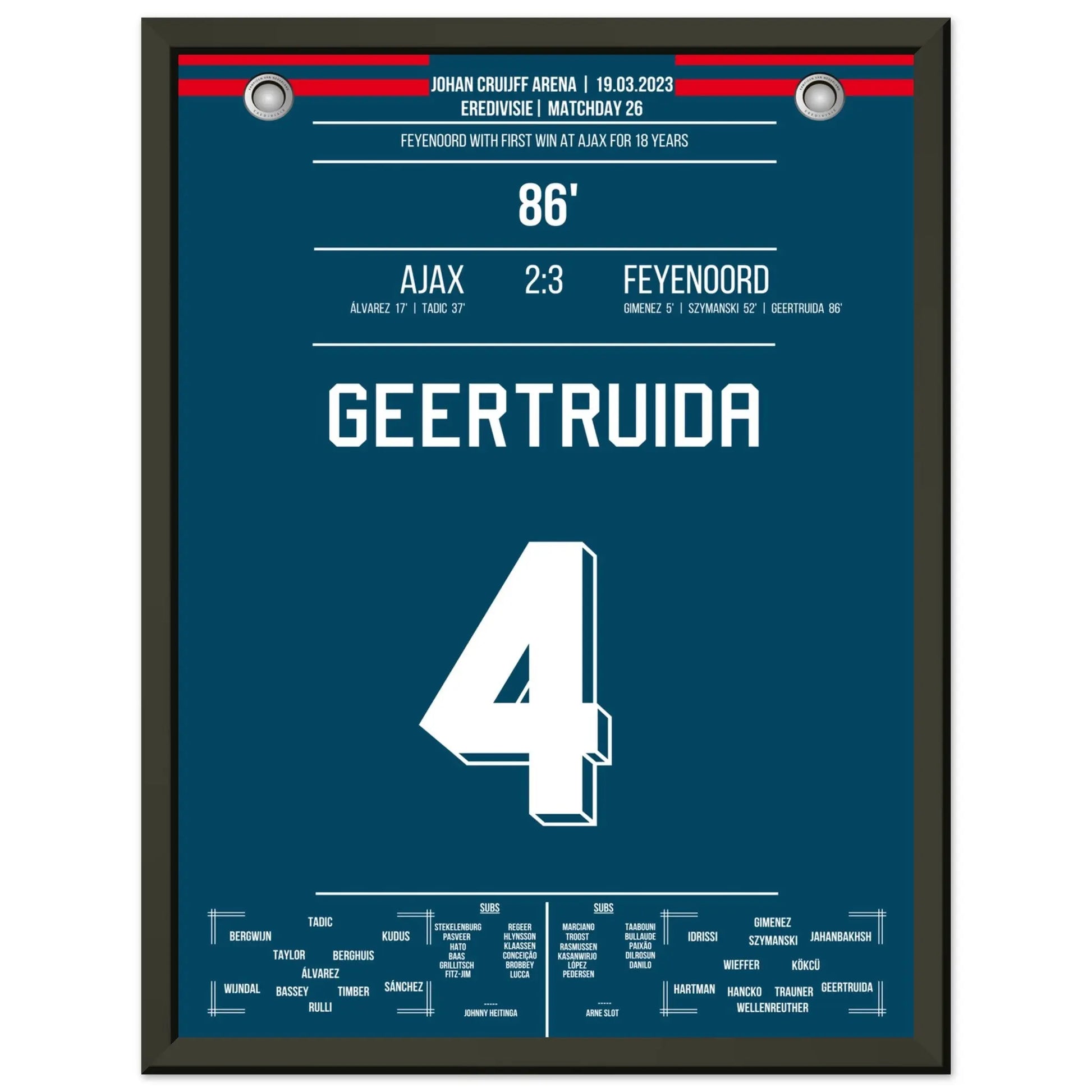 Feyenoord mit erstem Sieg bei Ajax nach 18 Jahren 30x40-cm-12x16-Schwarzer-Aluminiumrahmen