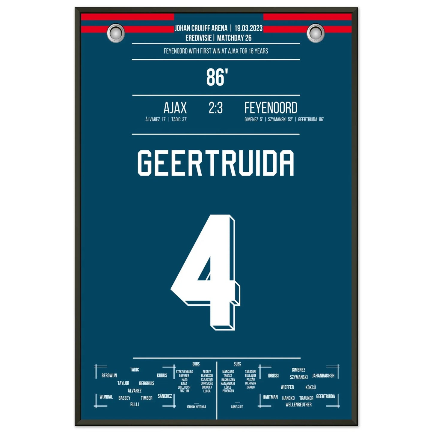 Feyenoord mit erstem Sieg bei Ajax nach 18 Jahren 60x90-cm-24x36-Schwarzer-Aluminiumrahmen