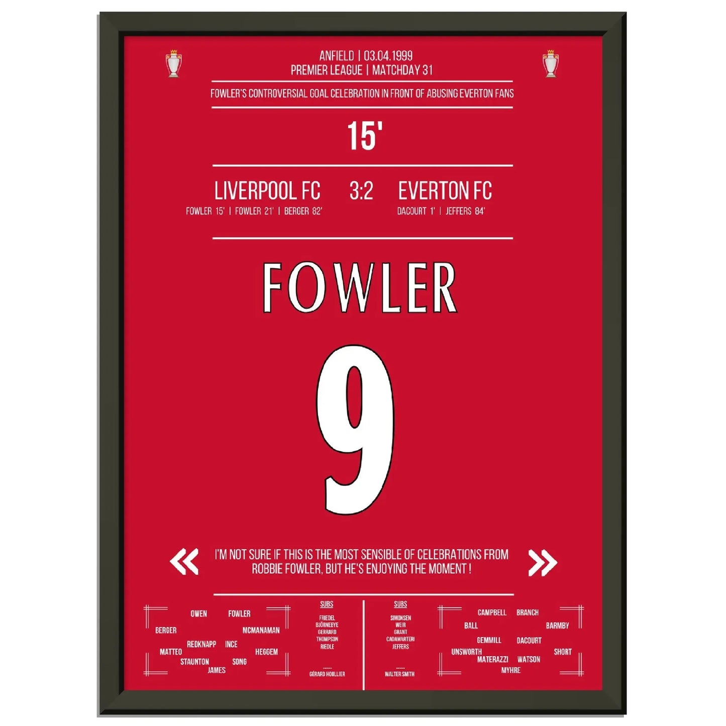 Fowlers außergewöhnlicher Torjubel Liverpool - Everton 1999 Premier League Merseyside Derby 