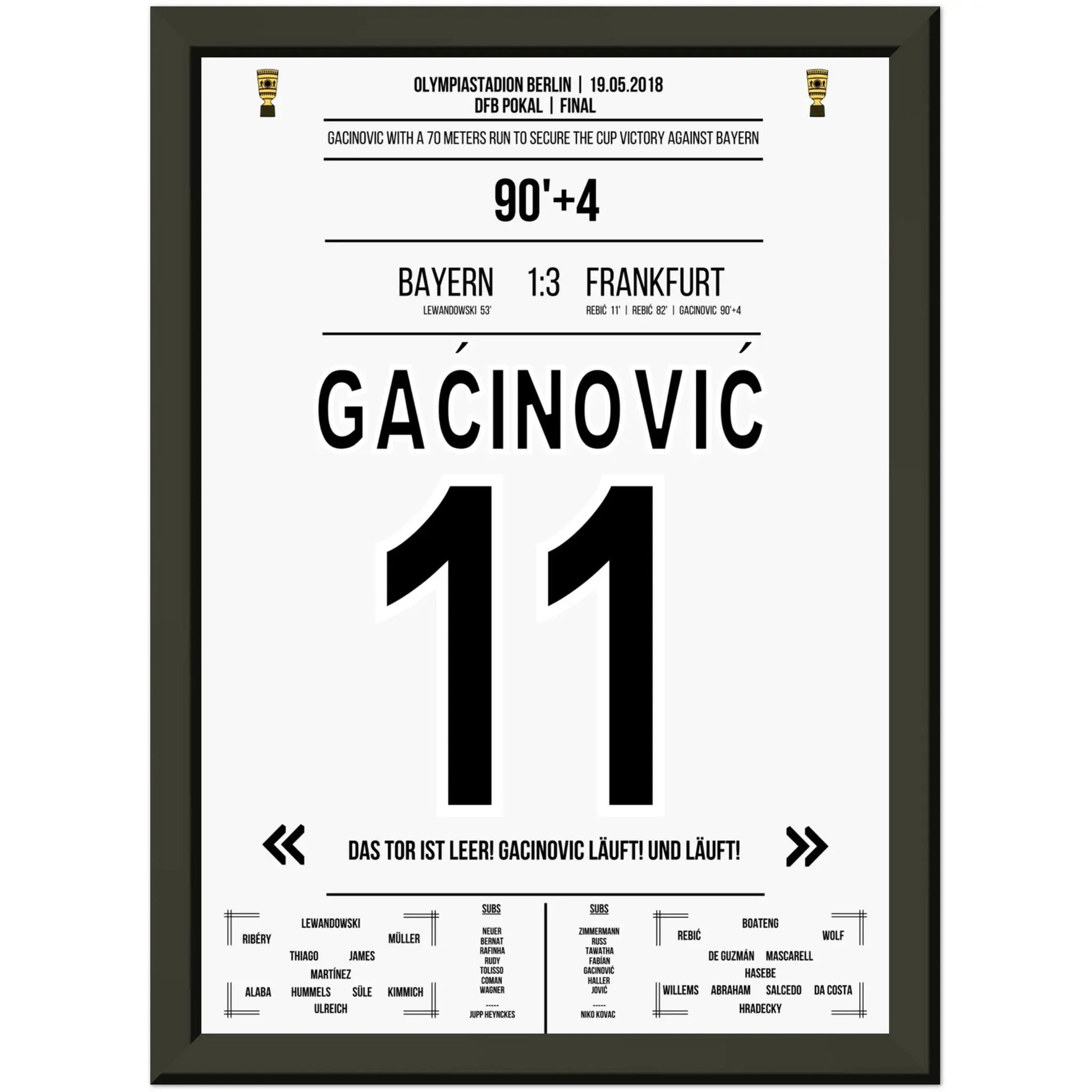 Gacinovic's 70 Meter-Lauf zum Pokaltriumph gegen Bayern 2018 A4-21x29.7-cm-8x12-Schwarzer-Aluminiumrahmen