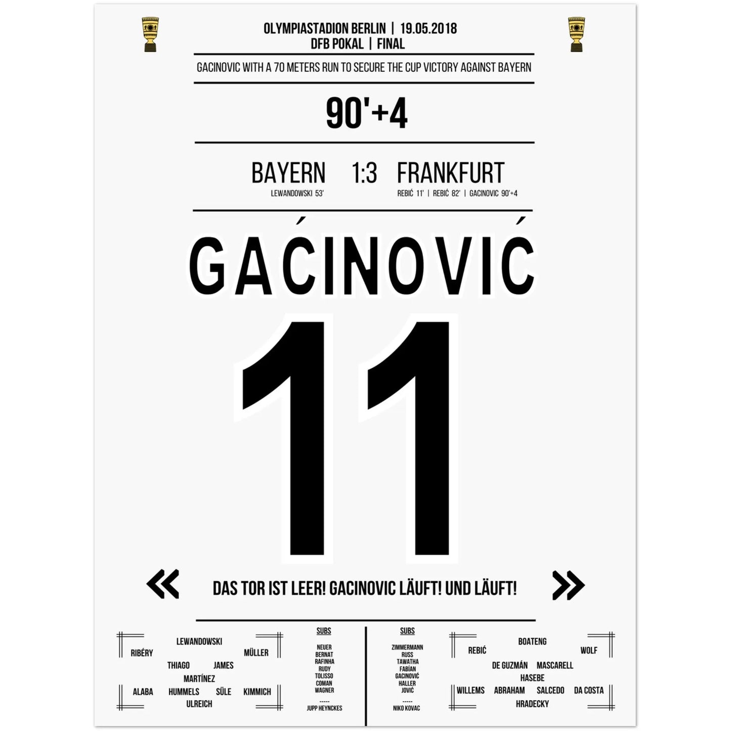 Gacinovic's 70 Meter-Lauf zum Pokaltriumph gegen Bayern 2018 30x40-cm-12x16-Ohne-Rahmen