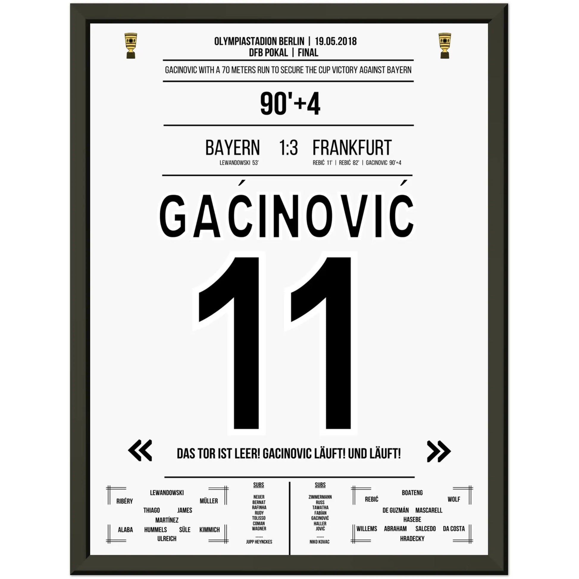 Gacinovic's 70 Meter-Lauf zum Pokaltriumph gegen Bayern 2018 30x40-cm-12x16-Schwarzer-Aluminiumrahmen