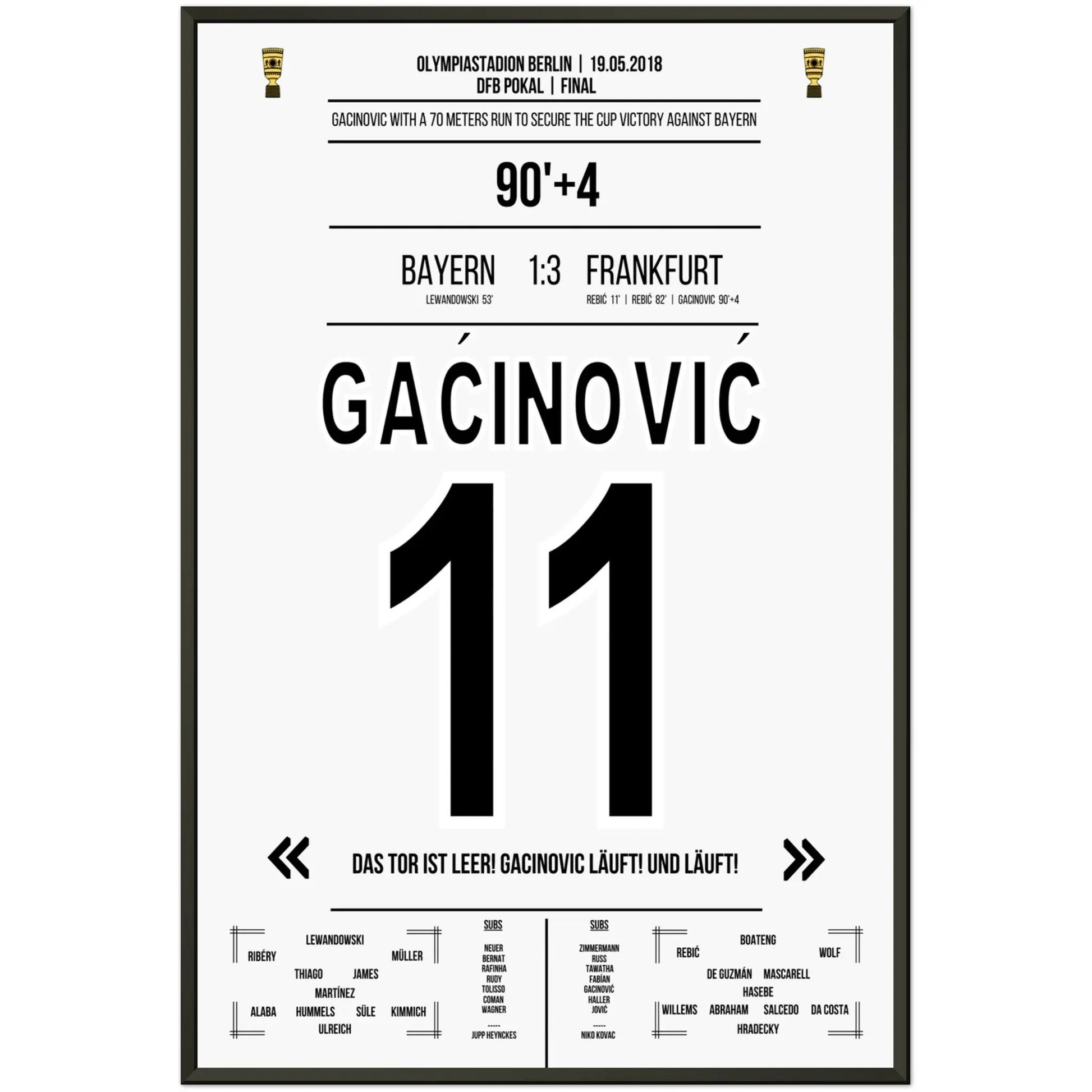 Gacinovic's 70 Meter-Lauf zum Pokaltriumph gegen Bayern 2018 60x90-cm-24x36-Schwarzer-Aluminiumrahmen