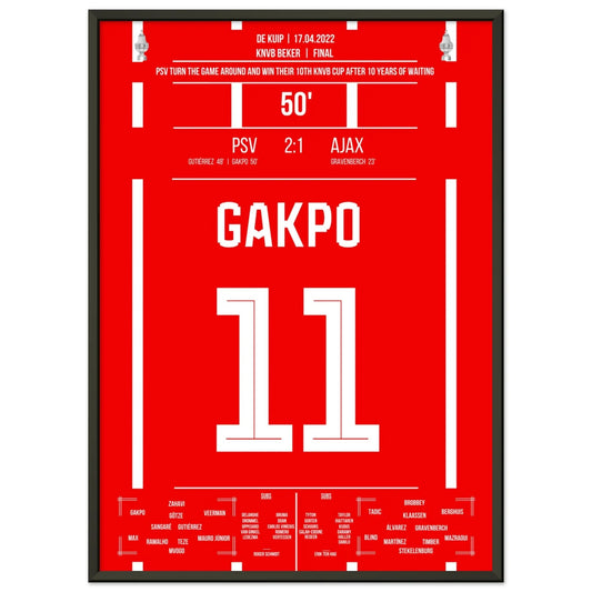 Gakpo mit Siegtreffer im Pokalfinale gegen Ajax 2017 50x70-cm-20x28-Schwarzer-Aluminiumrahmen
