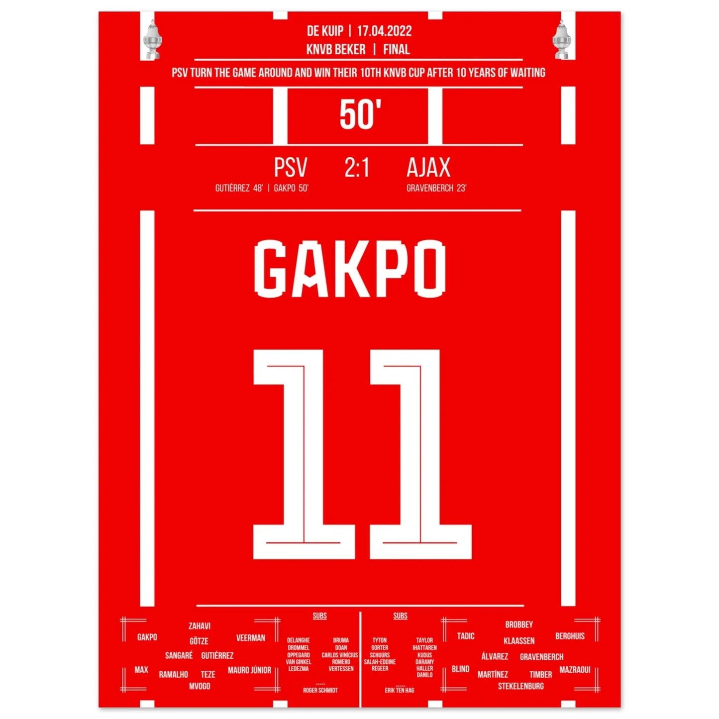 Gakpo mit Siegtreffer im Pokalfinale gegen Ajax 2017 30x40-cm-12x16-Ohne-Rahmen