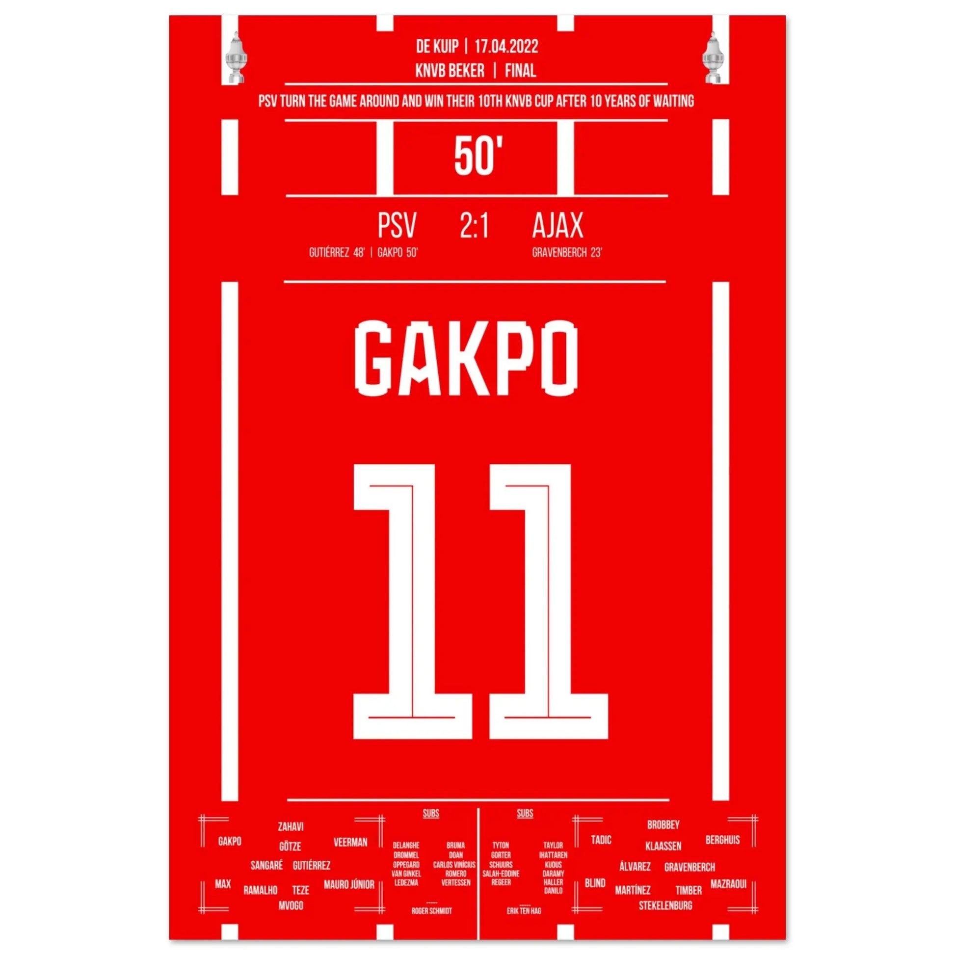 Gakpo mit Siegtreffer im Pokalfinale gegen Ajax 2017 60x90-cm-24x36-Ohne-Rahmen