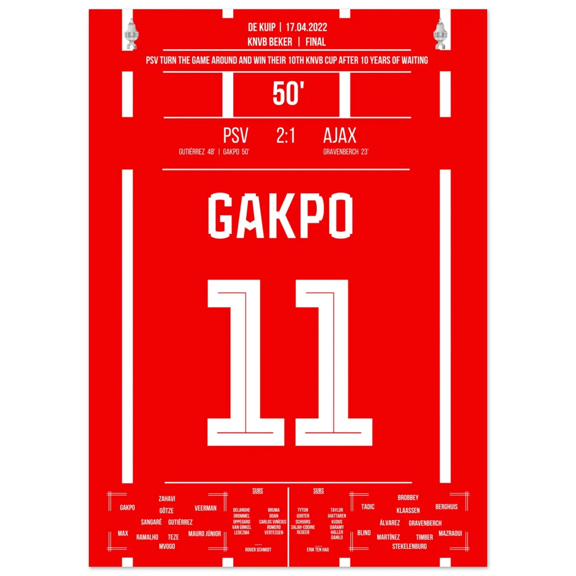 Gakpo mit Siegtreffer im Pokalfinale gegen Ajax 2017 50x70-cm-20x28-Ohne-Rahmen