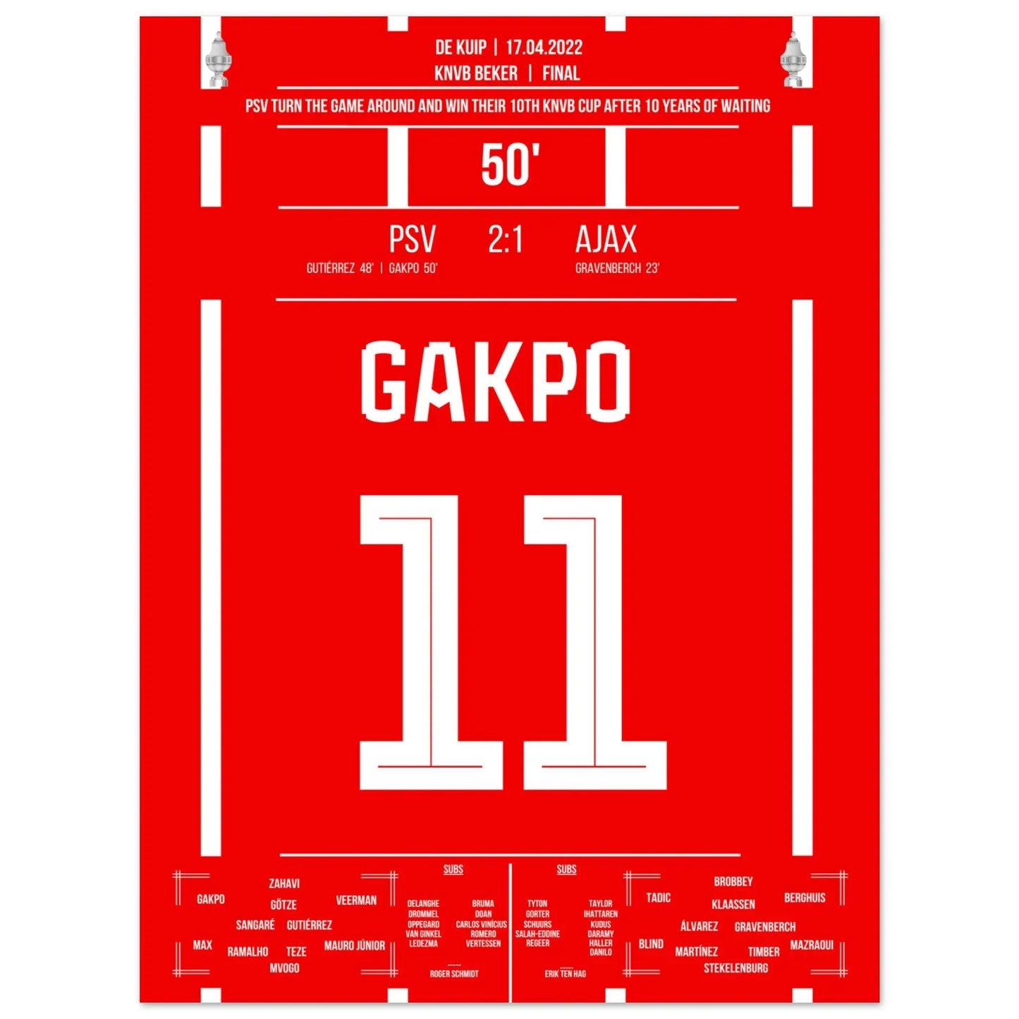 Gakpo mit Siegtreffer im Pokalfinale gegen Ajax 2017 45x60-cm-18x24-Ohne-Rahmen