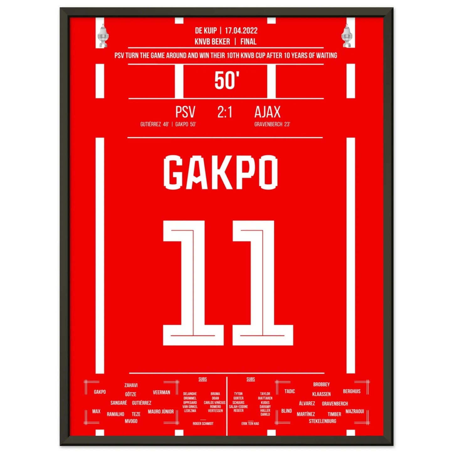 Gakpo mit Siegtreffer im Pokalfinale gegen Ajax 2017 45x60-cm-18x24-Schwarzer-Aluminiumrahmen