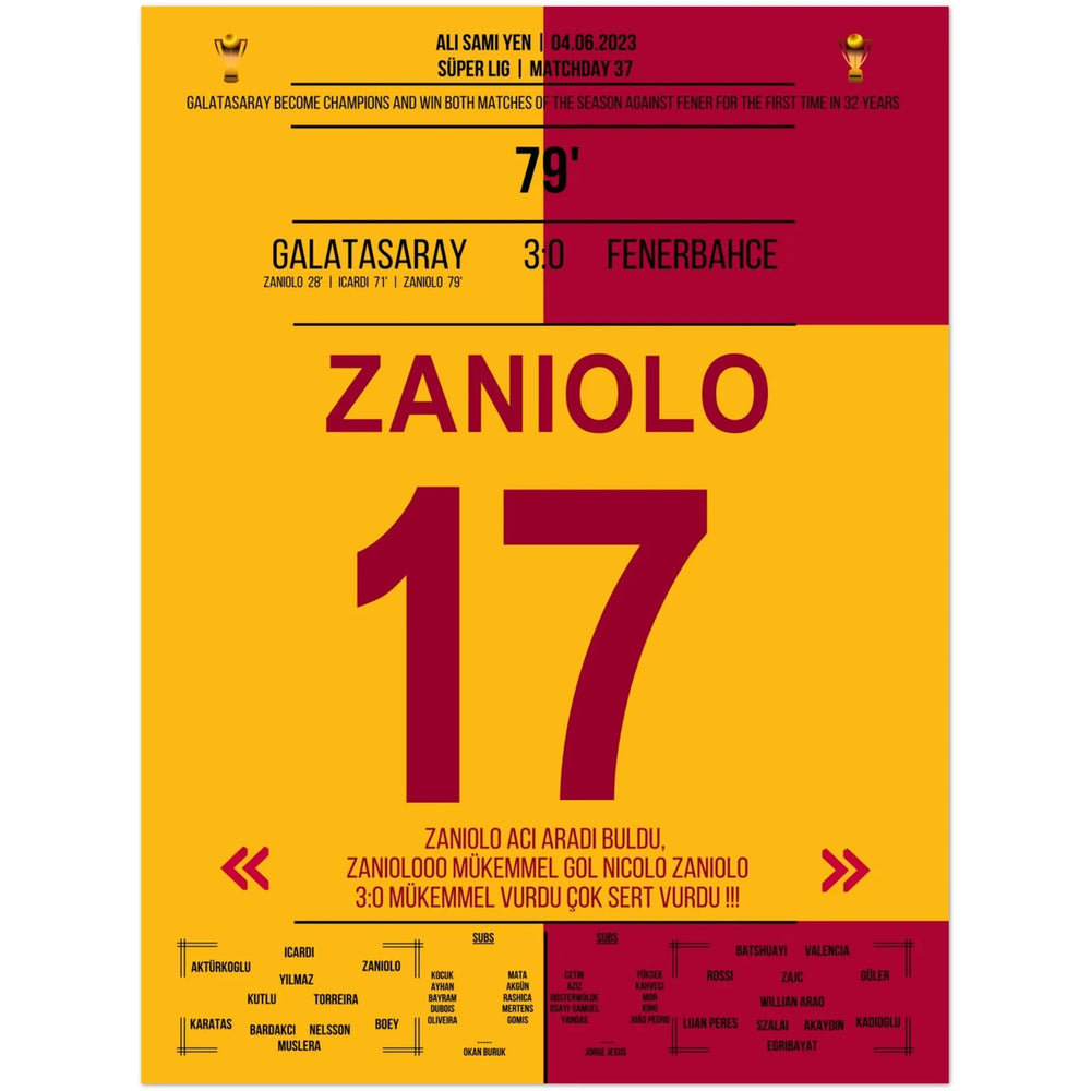 Galatasaray feiert die Meisterschaft im zweitem Derbysieg gegen Fenerbahce 2023 45x60-cm-18x24-Ohne-Rahmen