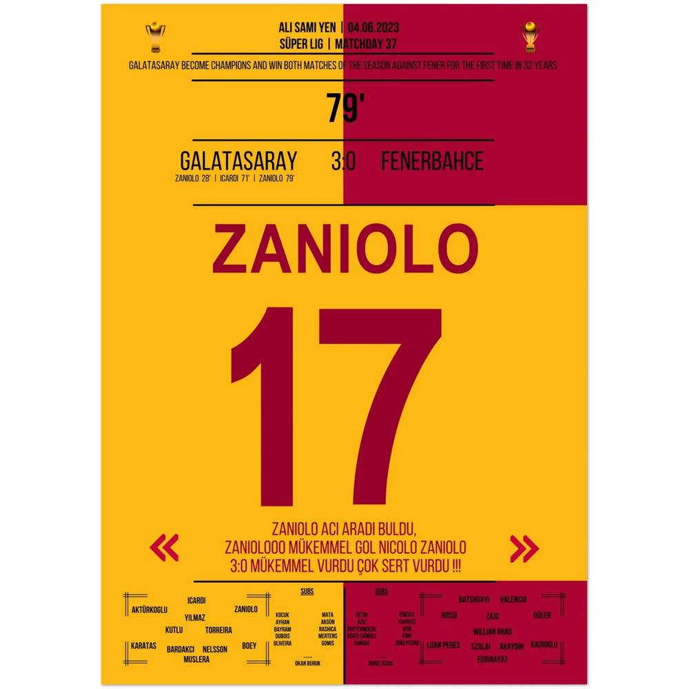 Galatasaray feiert die Meisterschaft im zweitem Derbysieg gegen Fenerbahce 2023 50x70-cm-20x28-Ohne-Rahmen