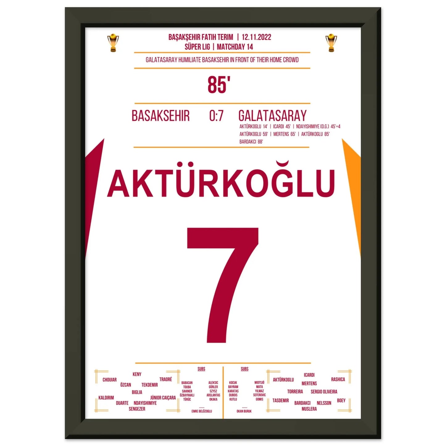 Galatasaray zerlegt Basaksehir beim 7-0 Auswärtssieg A4-21x29.7-cm-8x12-Schwarzer-Aluminiumrahmen
