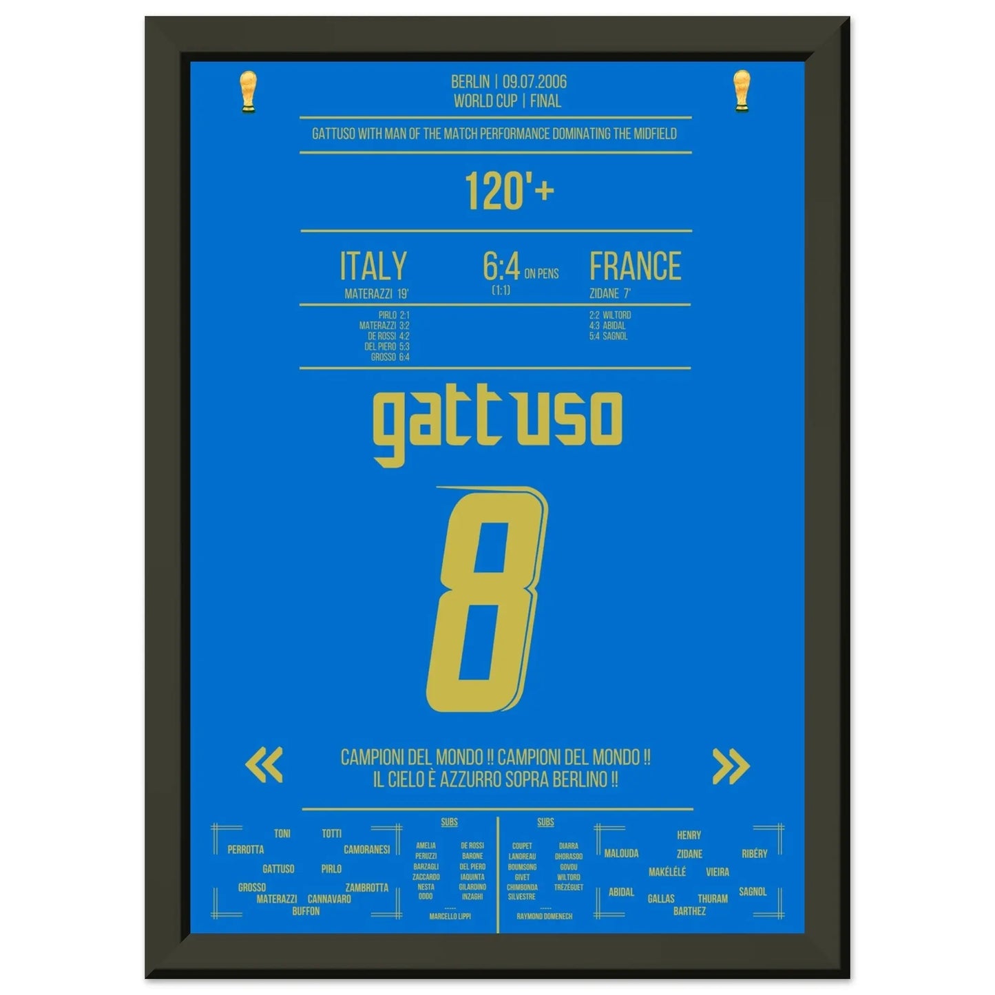 Gattuso als "Braveheart" im WM Finale gegen Frankreich 2006 A4-21x29.7-cm-8x12-Schwarzer-Aluminiumrahmen