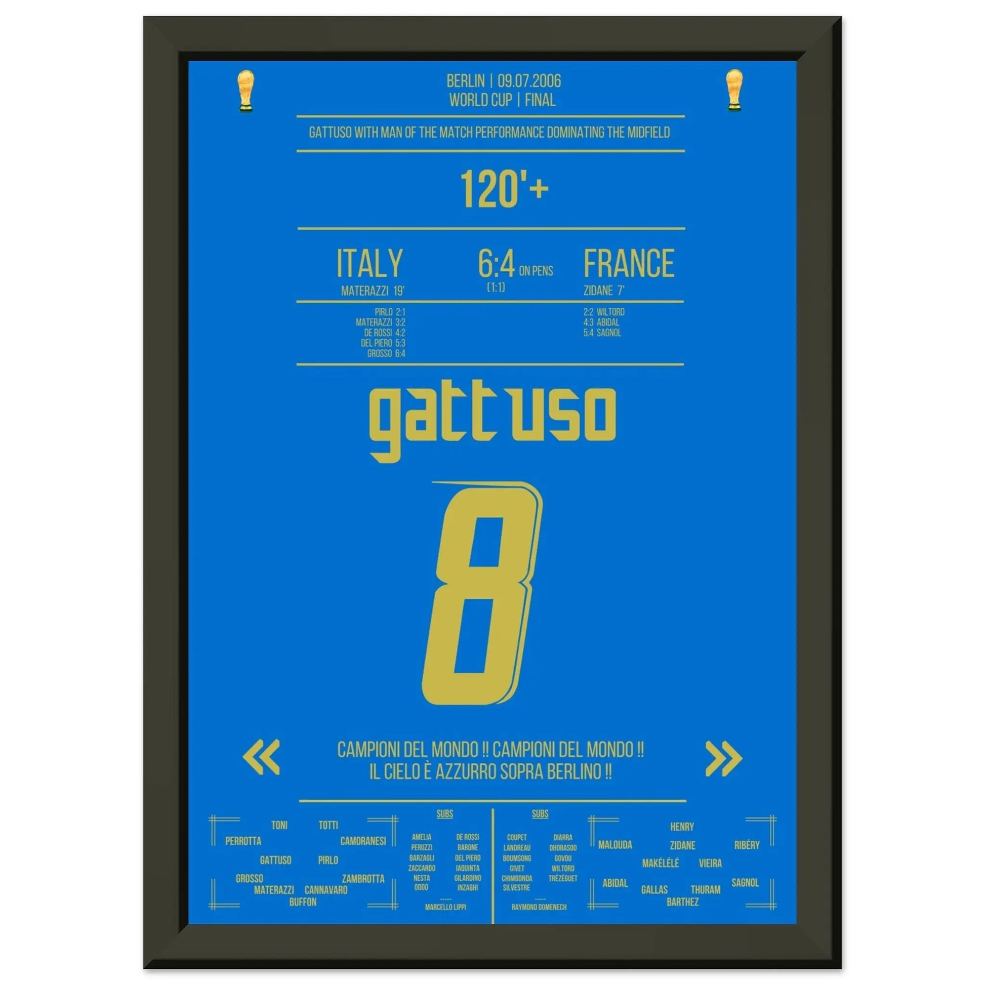 Gattuso als "Braveheart" im WM Finale gegen Frankreich 2006 A4-21x29.7-cm-8x12-Schwarzer-Aluminiumrahmen