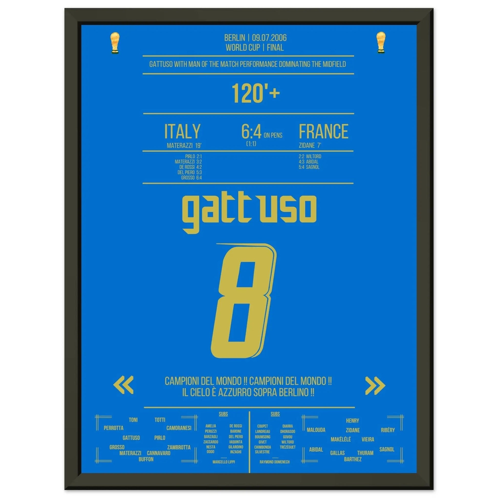 Gattuso als "Braveheart" im WM Finale gegen Frankreich 2006 30x40-cm-12x16-Schwarzer-Aluminiumrahmen
