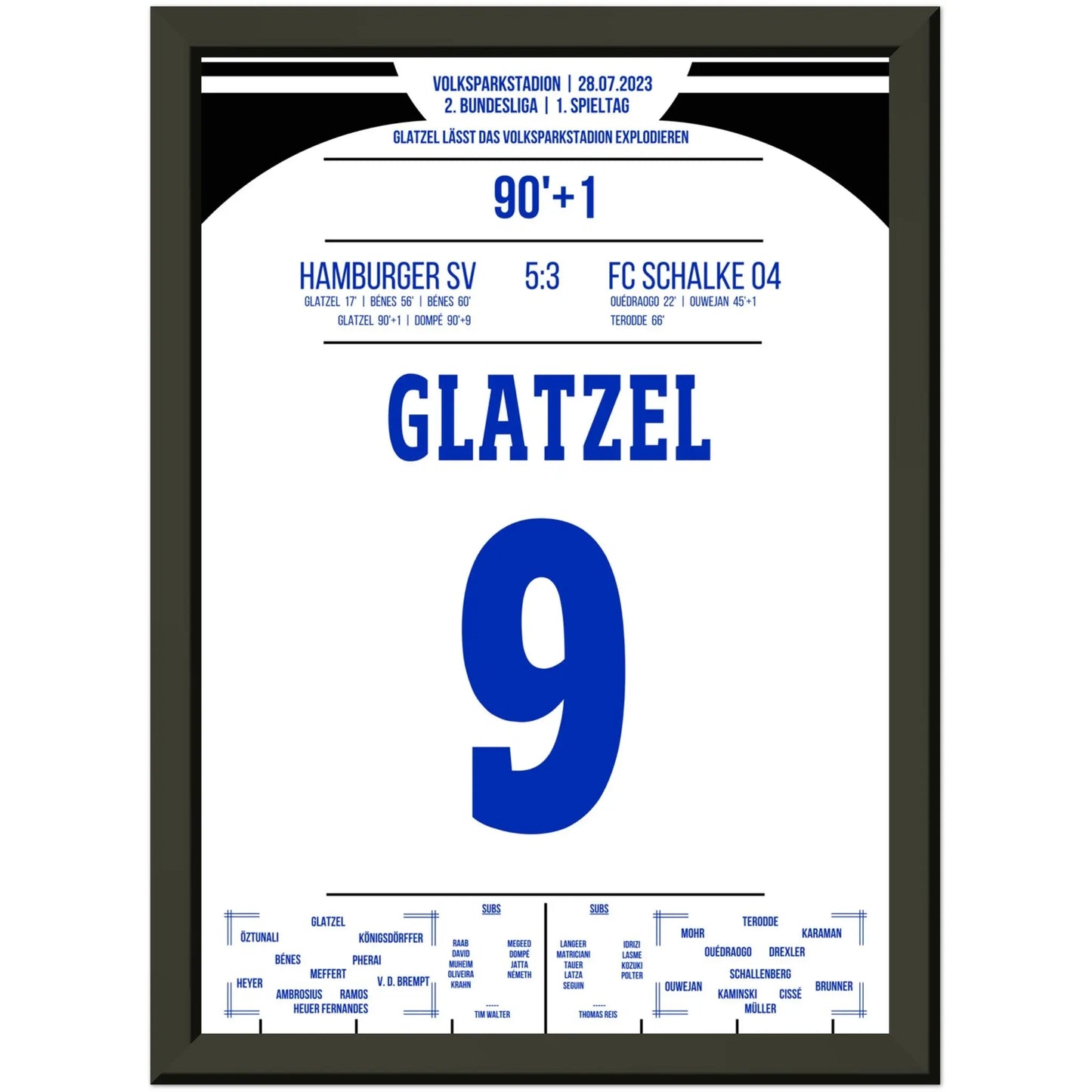 Glatzel's Tor in der Nachspielzeit zum Saisonauftaktsieg 2023 A4-21x29.7-cm-8x12-Schwarzer-Aluminiumrahmen