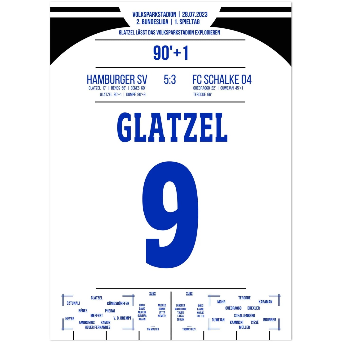 Glatzel's Tor in der Nachspielzeit zum Saisonauftaktsieg 2023 50x70-cm-20x28-Ohne-Rahmen