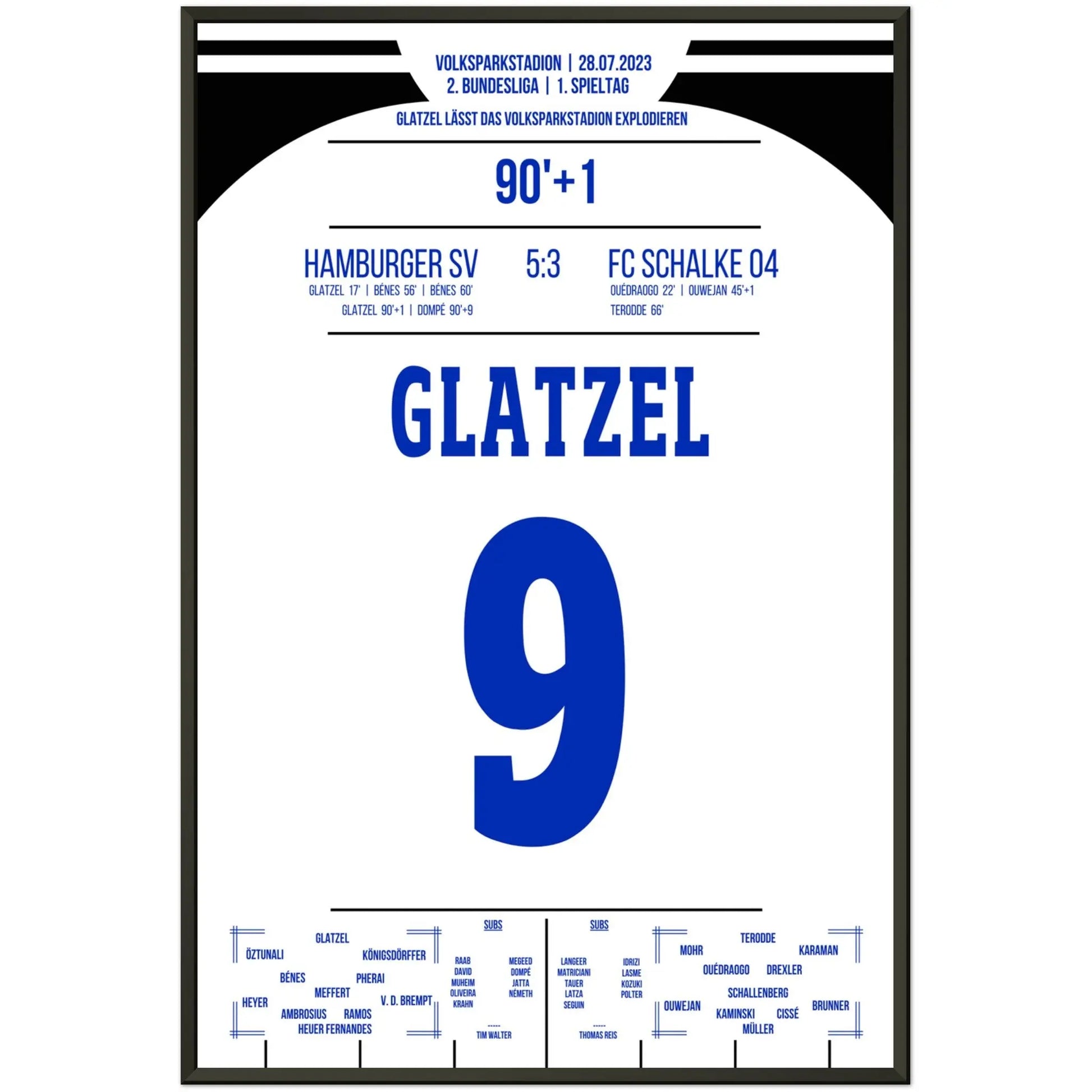 Glatzel's Tor in der Nachspielzeit zum Saisonauftaktsieg 2023 60x90-cm-24x36-Schwarzer-Aluminiumrahmen