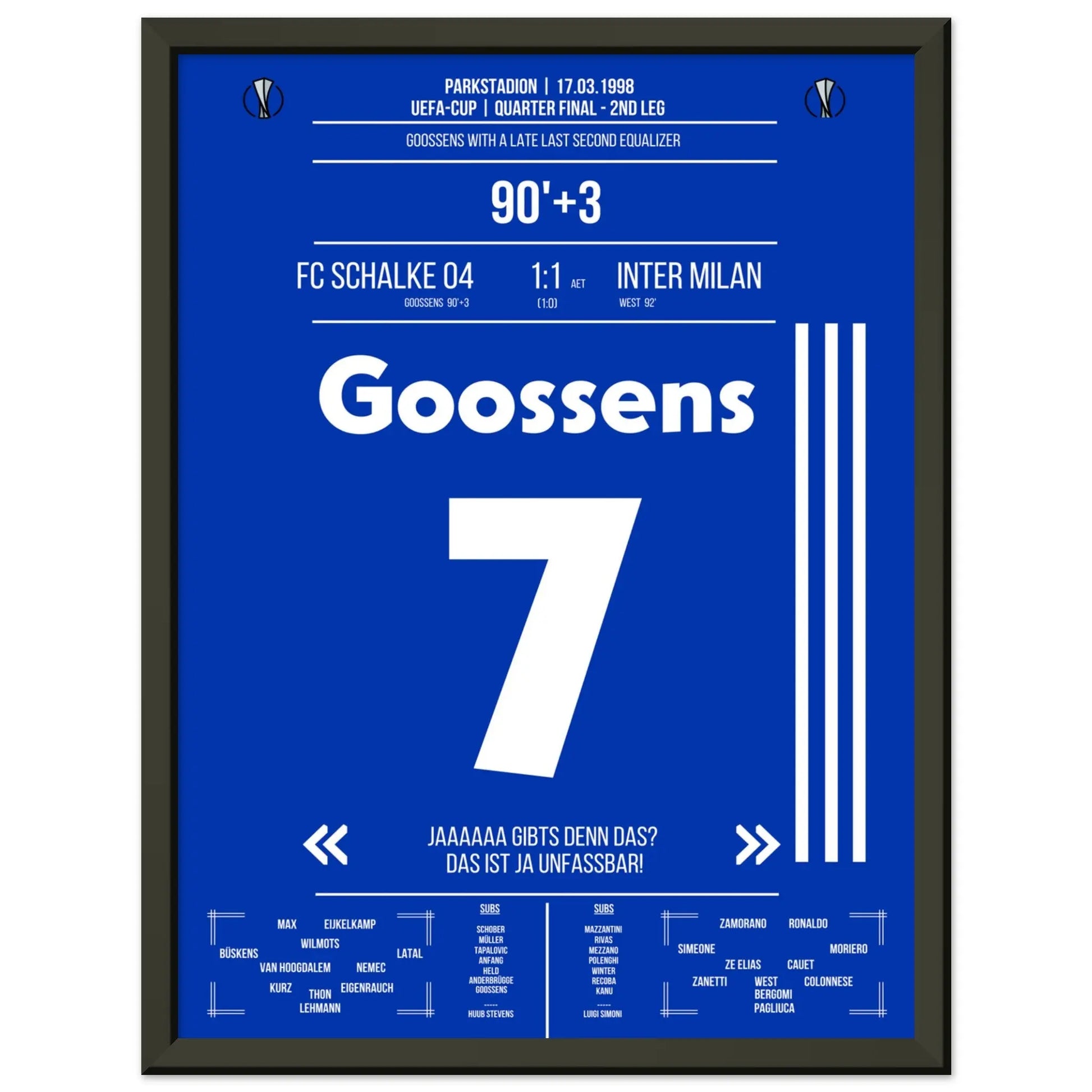 Goossens Traumtor gegen Inter 1998 30x40-cm-12x16-Schwarzer-Aluminiumrahmen