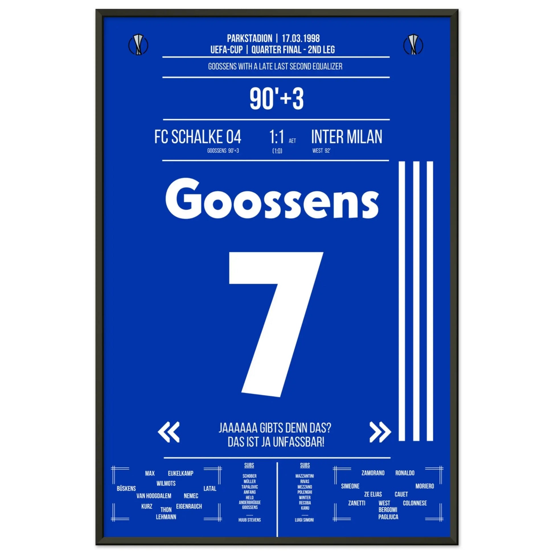 Goossens Traumtor gegen Inter 1998 60x90-cm-24x36-Schwarzer-Aluminiumrahmen