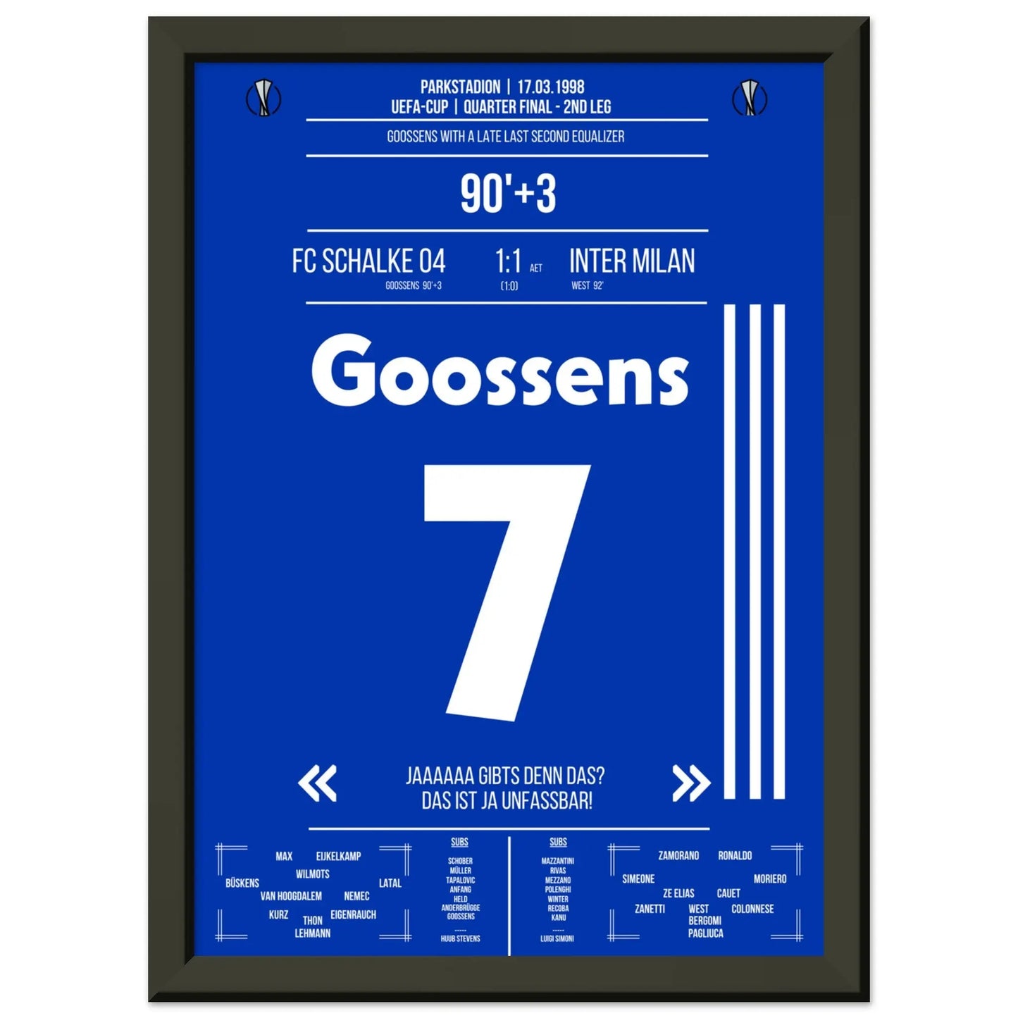 Goossens Traumtor gegen Inter 1998 A4-21x29.7-cm-8x12-Schwarzer-Aluminiumrahmen