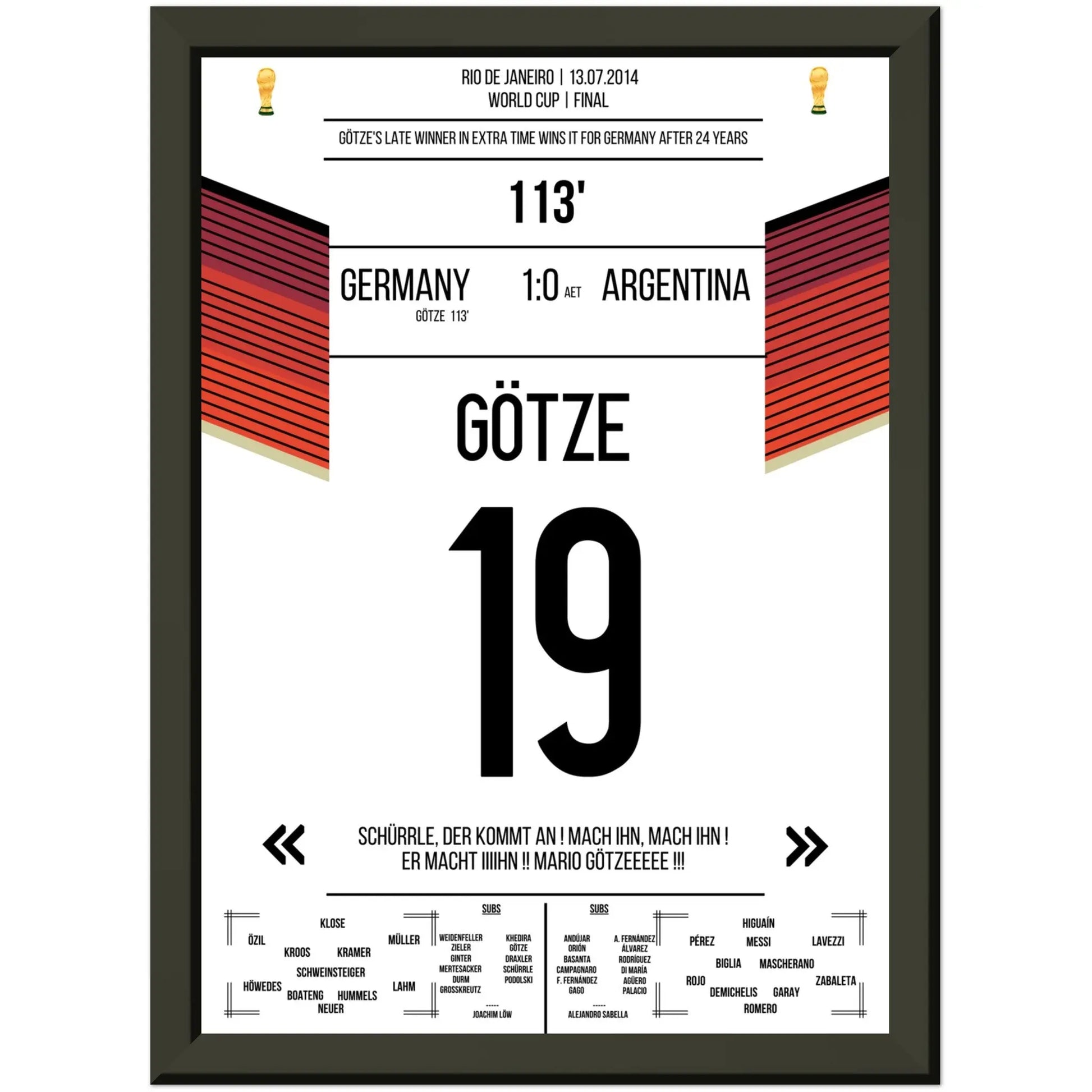 Götzes Tor zum WM-Triumph Deutschlands gegen Argentinien WM Finale 2014 A4-21x29.7-cm-8x12-Schwarzer-Aluminiumrahmen