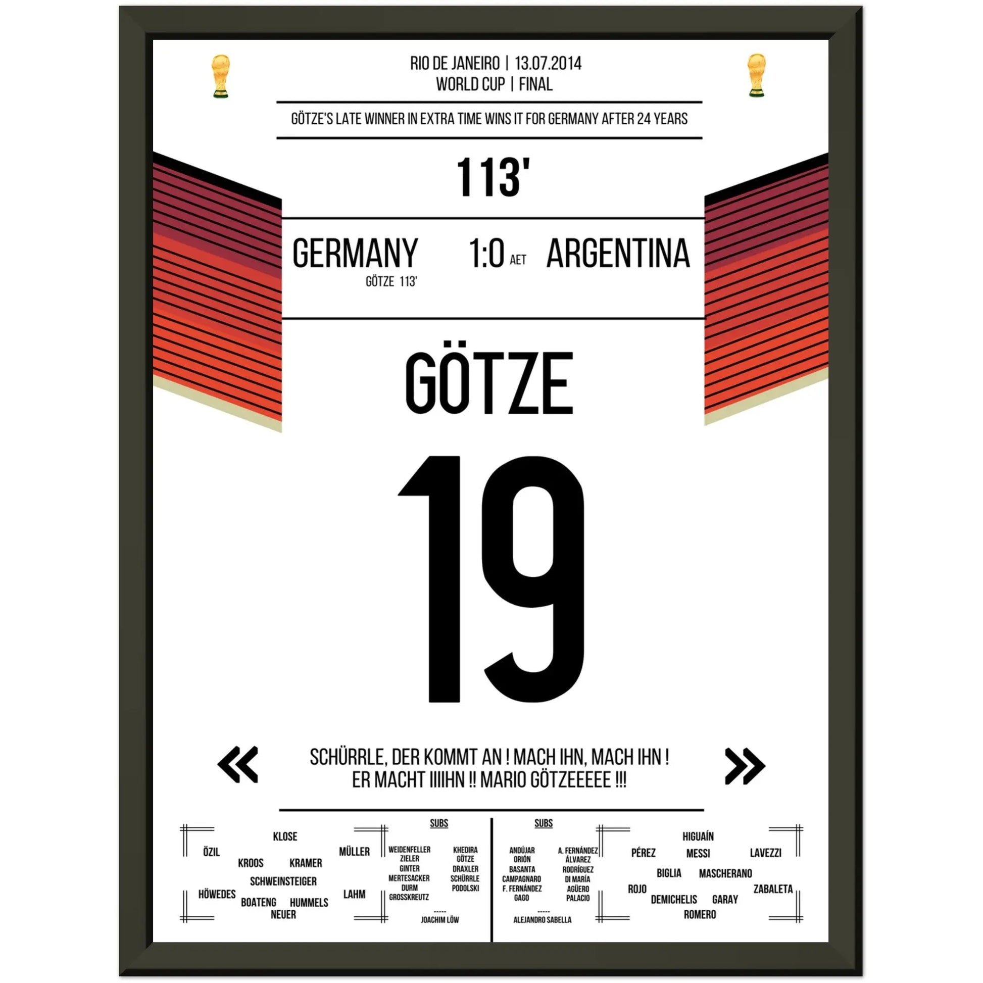 Götzes Tor zum WM-Triumph Deutschlands gegen Argentinien WM Finale 2014 30x40-cm-12x16-Schwarzer-Aluminiumrahmen