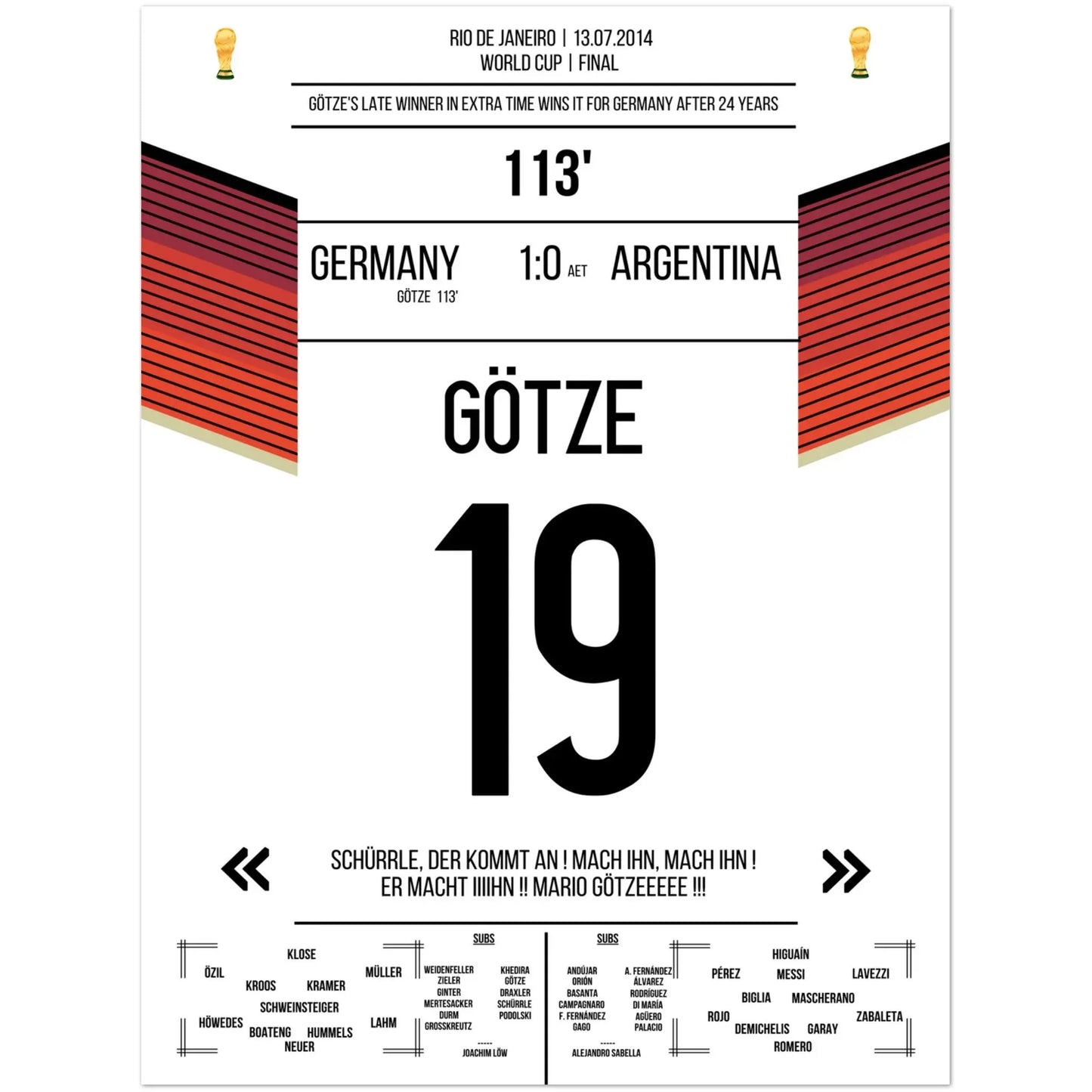 Götzes Tor zum WM-Triumph Deutschlands gegen Argentinien WM Finale 2014 45x60-cm-18x24-Ohne-Rahmen