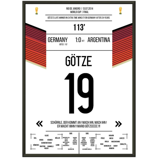 Götzes Tor zum WM-Triumph Deutschlands gegen Argentinien WM Finale 2014 50x70-cm-20x28-Schwarzer-Aluminiumrahmen