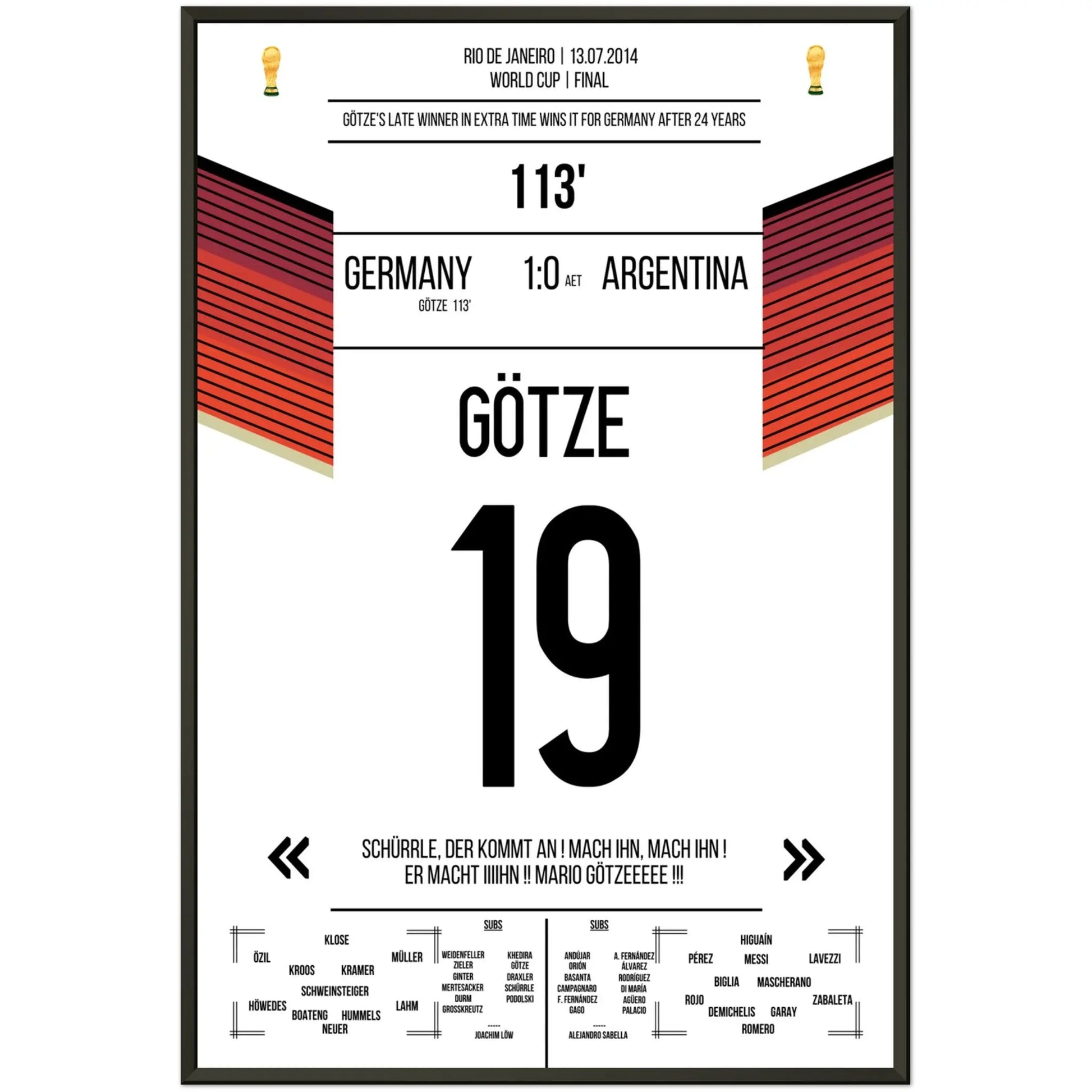 Götzes Tor zum WM-Triumph Deutschlands gegen Argentinien WM Finale 2014 60x90-cm-24x36-Schwarzer-Aluminiumrahmen
