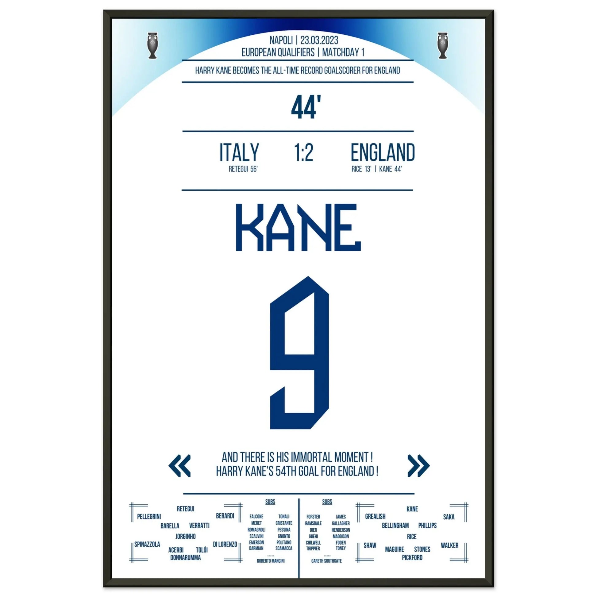 Harry Kane's Rekord-Tor für England 60x90-cm-24x36-Schwarzer-Aluminiumrahmen