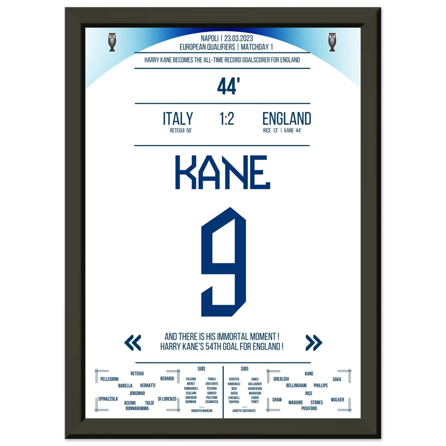 Harry Kane's Rekord-Tor für England A4-21x29.7-cm-8x12-Schwarzer-Aluminiumrahmen