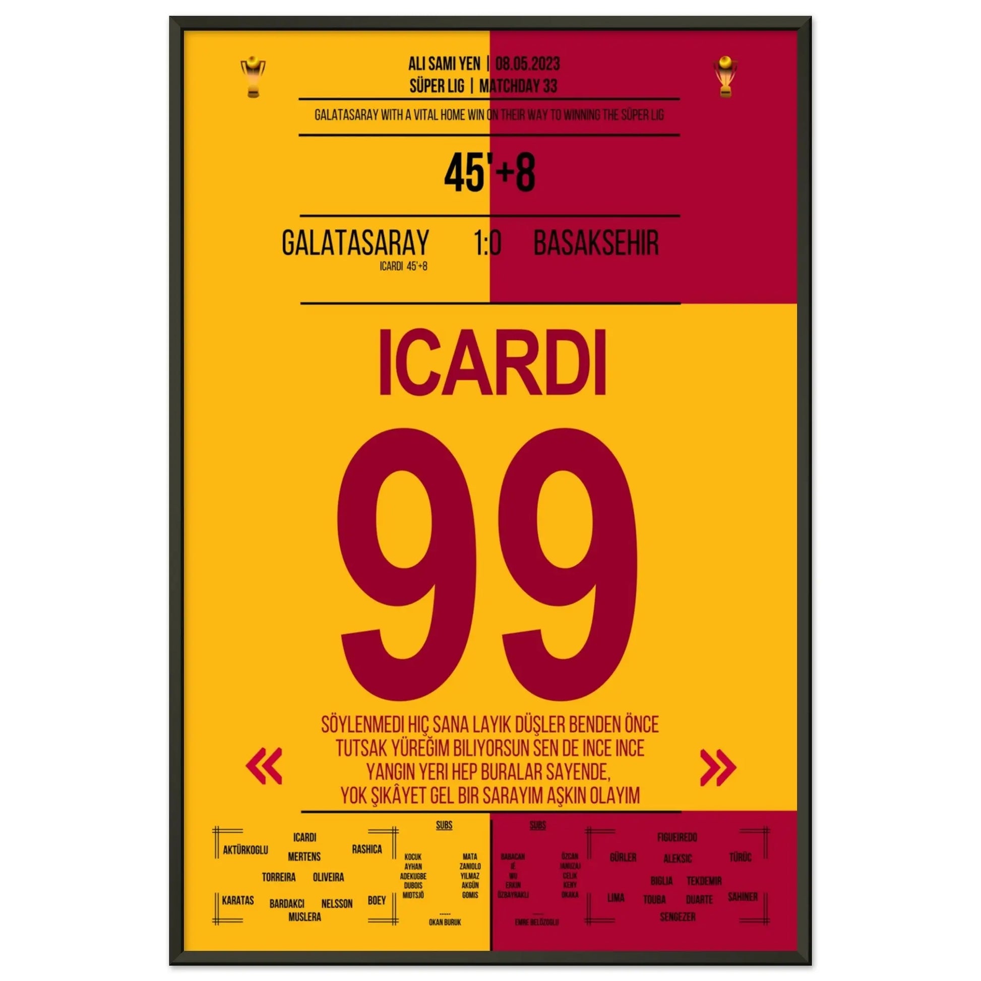 Icardi schießt Galatasaray zum Sieg gegen Basaksehir 60x90-cm-24x36-Schwarzer-Aluminiumrahmen