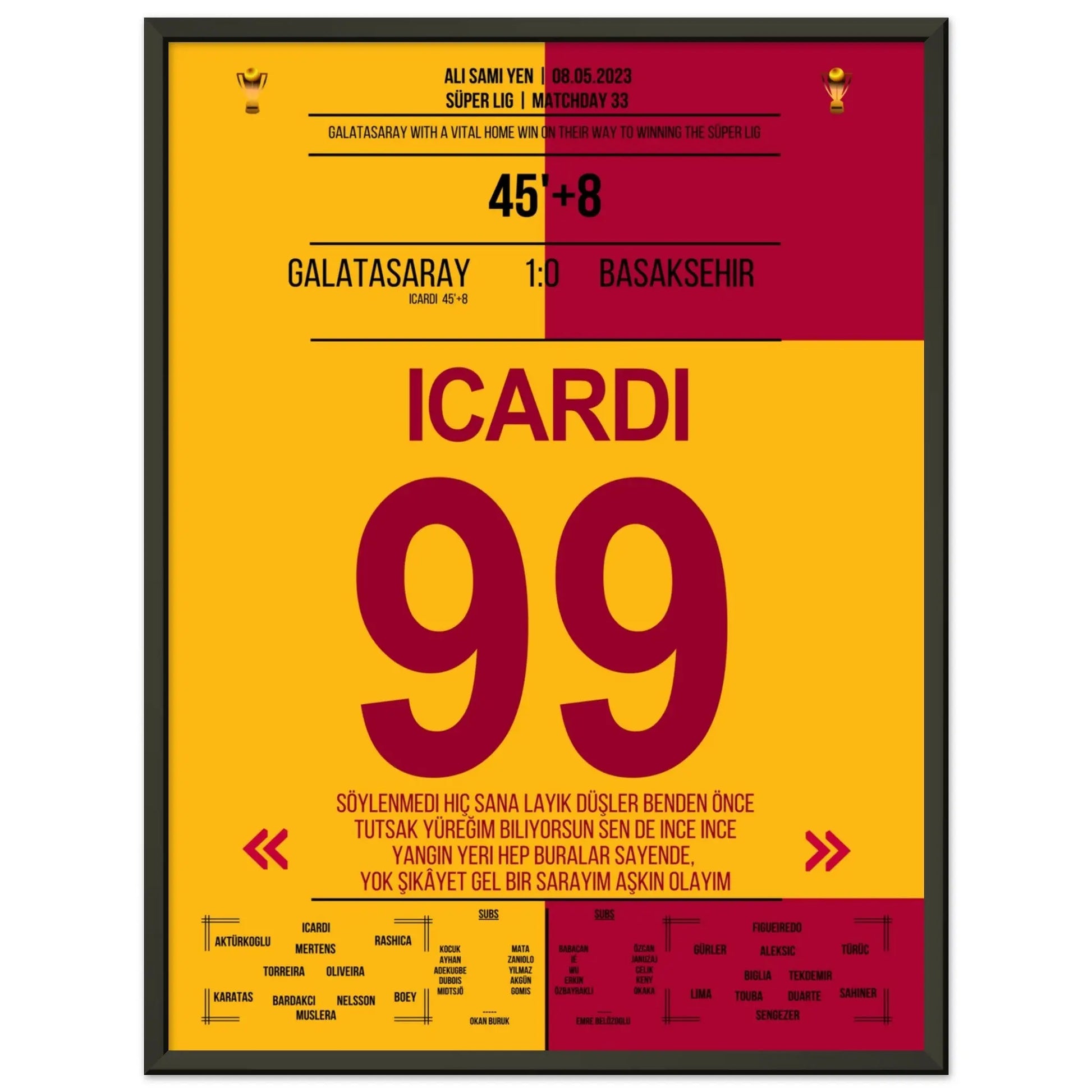 Icardi schießt Galatasaray zum Sieg gegen Basaksehir 45x60-cm-18x24-Schwarzer-Aluminiumrahmen