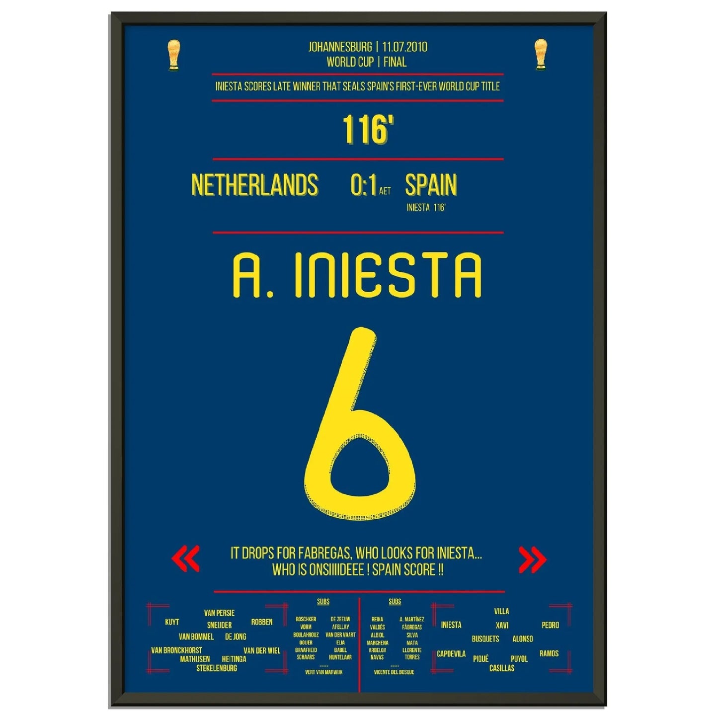 Iniesta's Tor zur Unsterblichkeit im WM Finale 2010 gegen Holland 