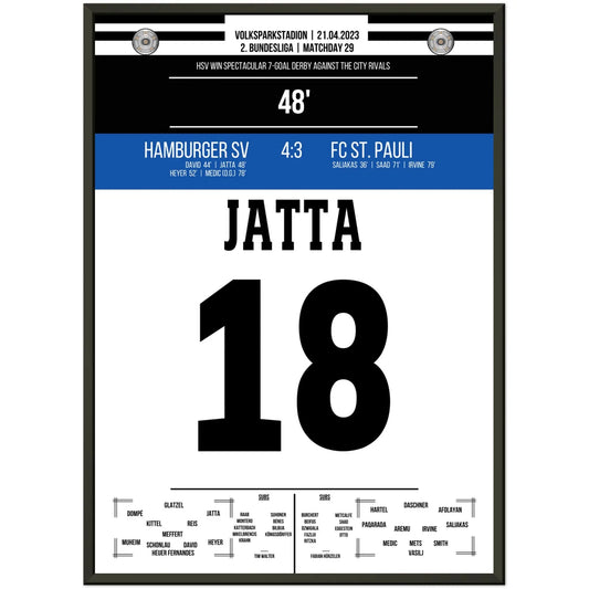 Jatta's Tor in wildem Derby-Sieg gegen St. Pauli 50x70-cm-20x28-Schwarzer-Aluminiumrahmen
