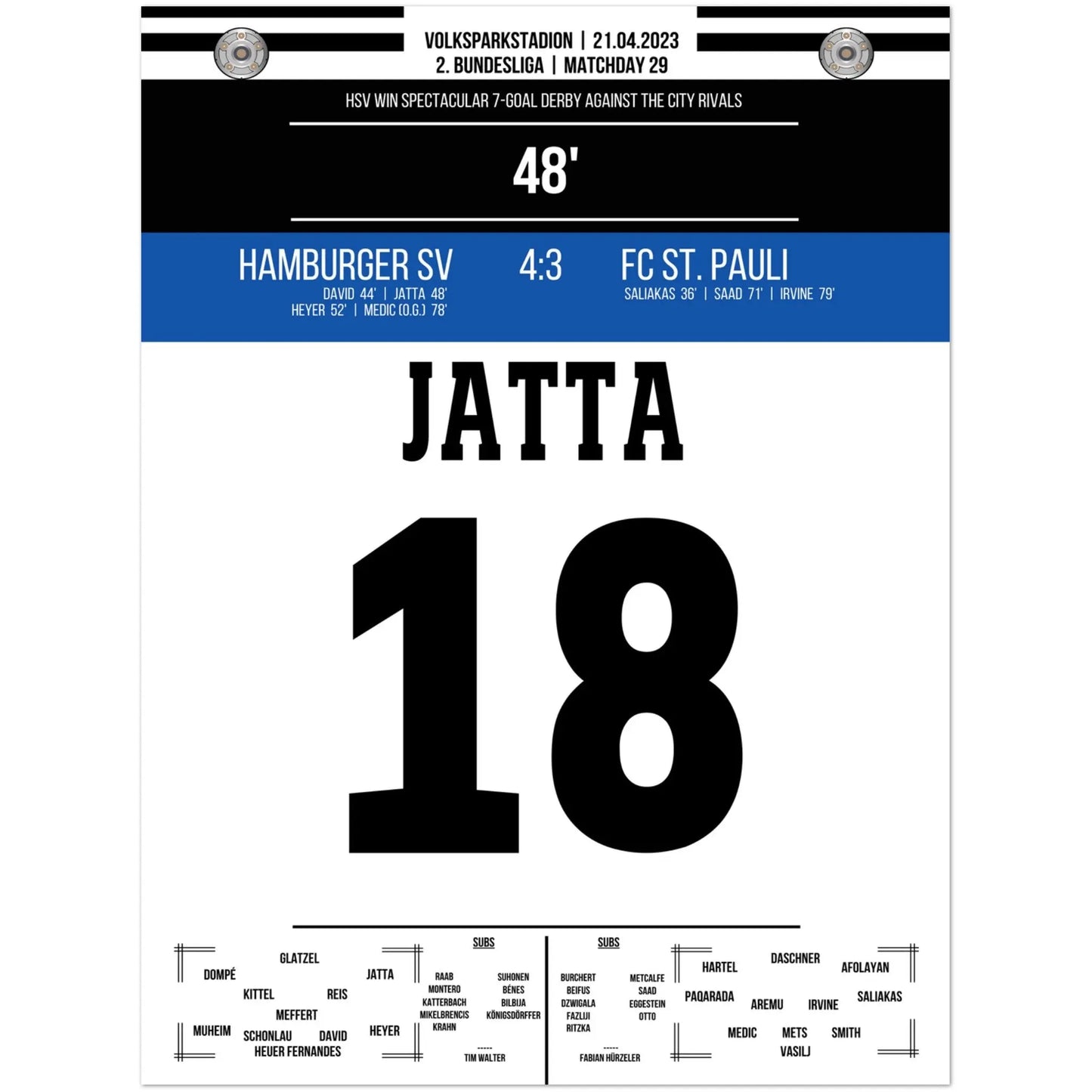 Jatta's Tor in wildem Derby-Sieg gegen St. Pauli 30x40-cm-12x16-Ohne-Rahmen