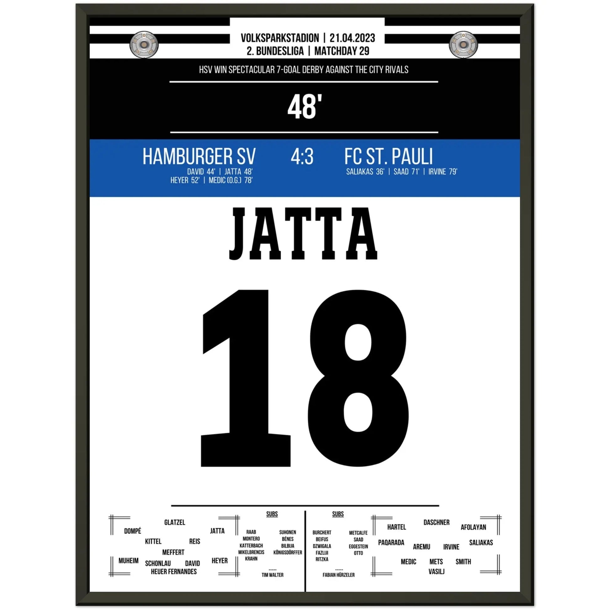 Jatta's Tor in wildem Derby-Sieg gegen St. Pauli 45x60-cm-18x24-Schwarzer-Aluminiumrahmen