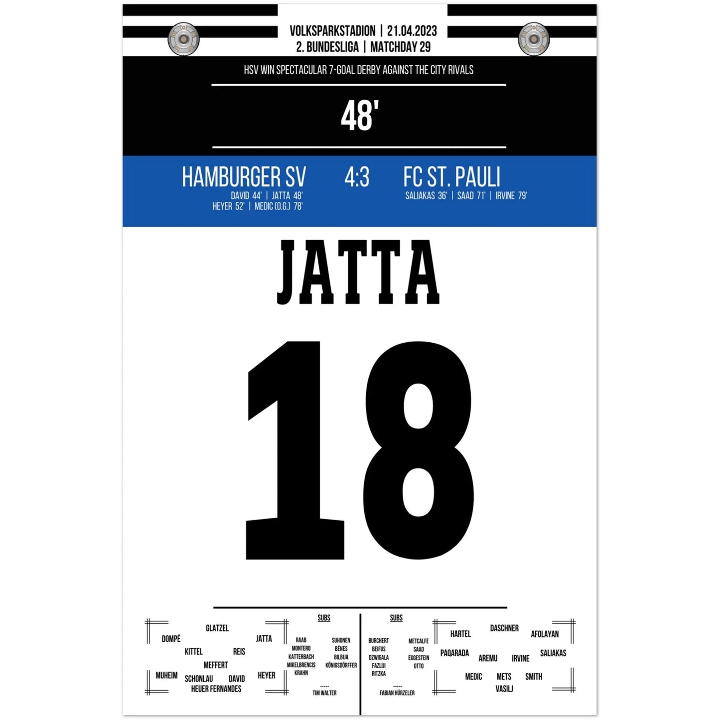 Jatta's Tor in wildem Derby-Sieg gegen St. Pauli 60x90-cm-24x36-Ohne-Rahmen