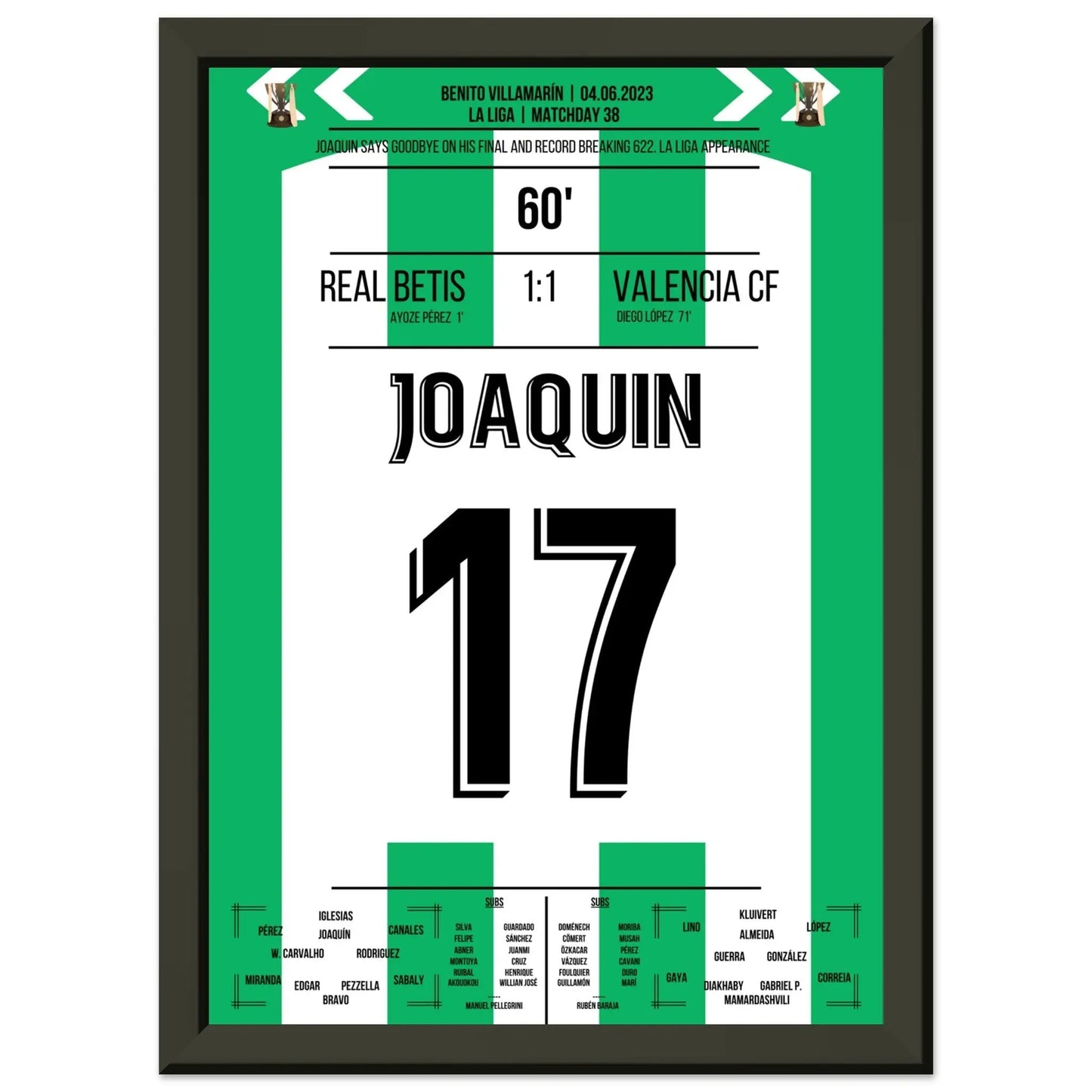 Joaquin bricht den Rekord in seinem 622. und letzten LaLiga Spiel A4-21x29.7-cm-8x12-Schwarzer-Aluminiumrahmen