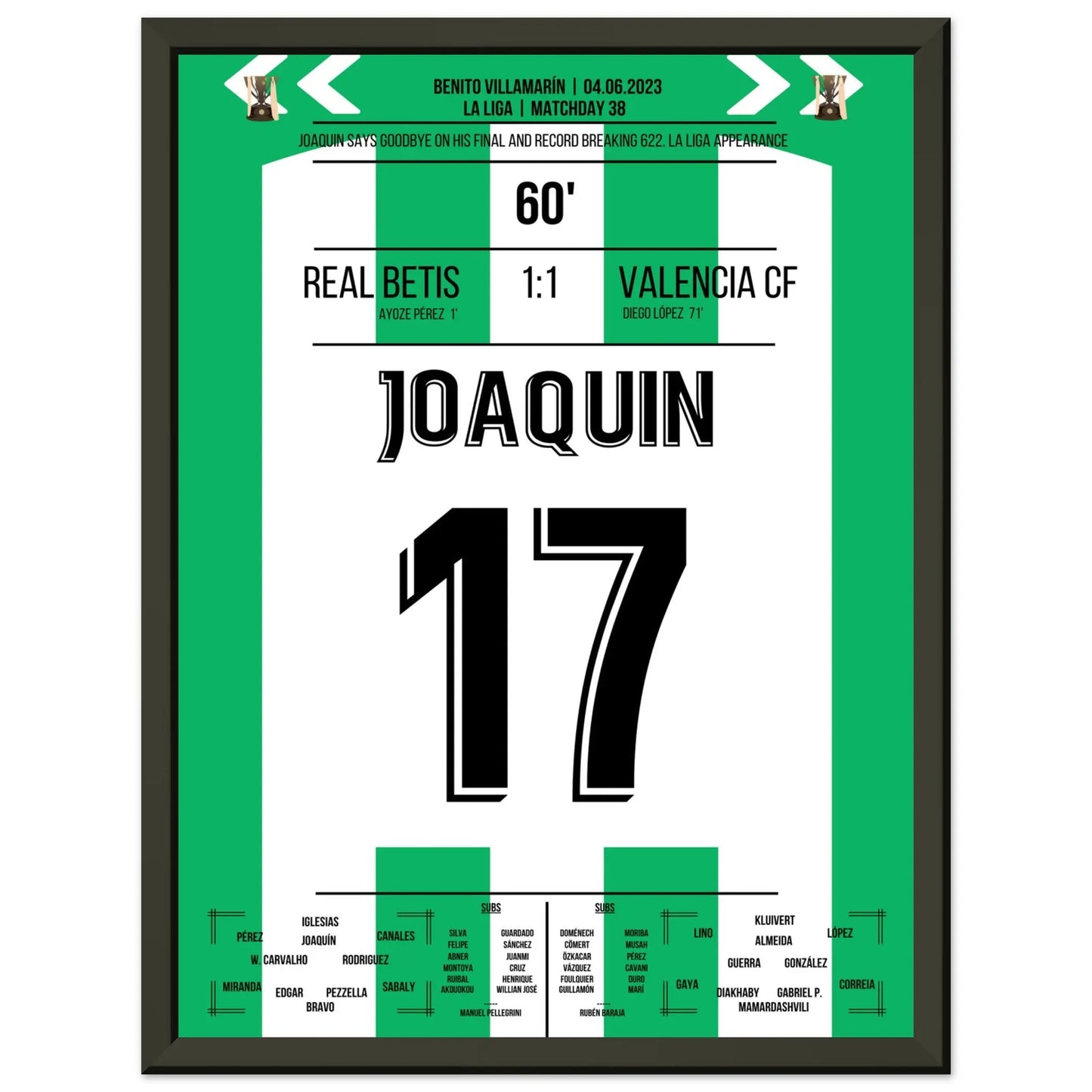 Joaquin bricht den Rekord in seinem 622. und letzten LaLiga Spiel 30x40-cm-12x16-Schwarzer-Aluminiumrahmen