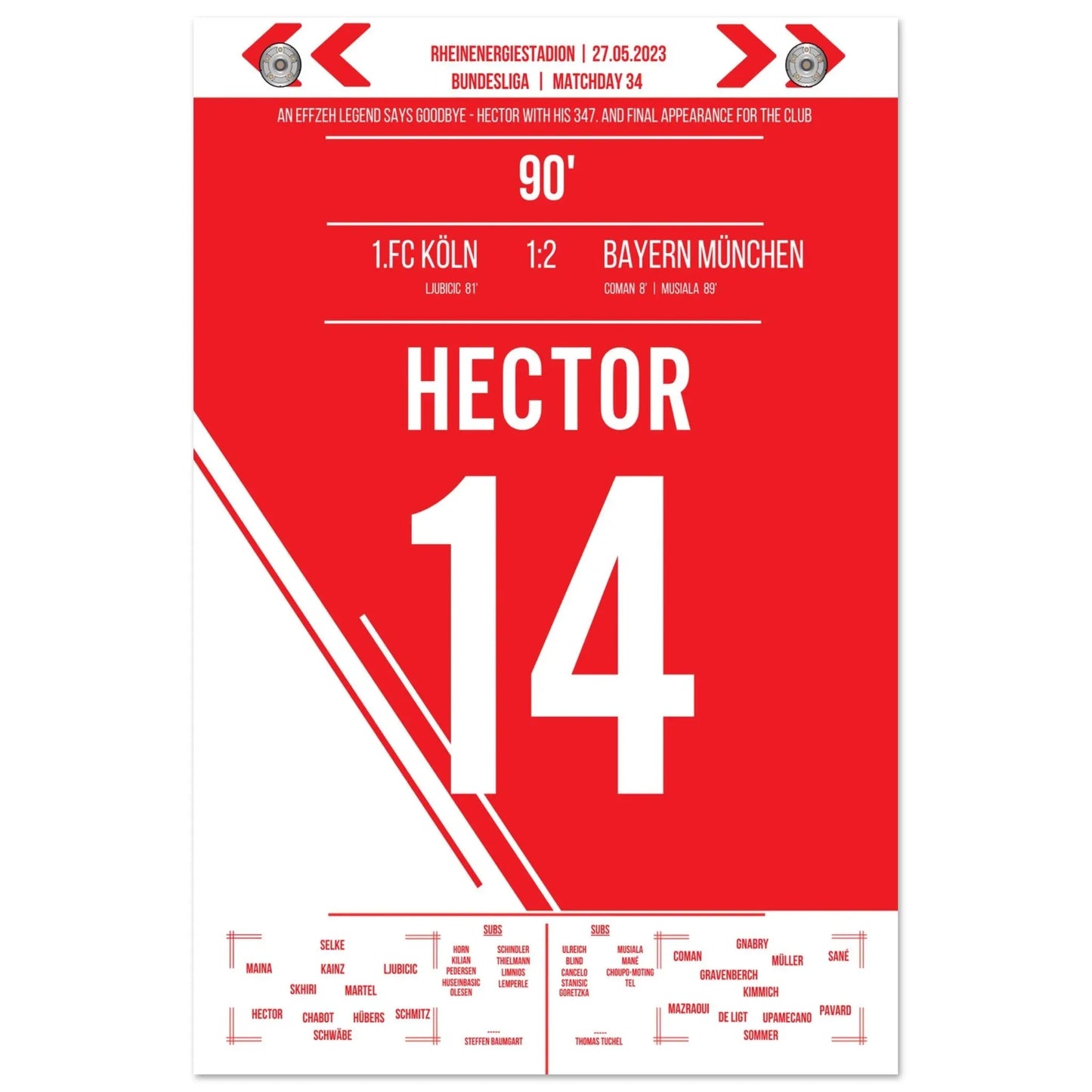 Jonas Hector's letztes Spiel für Köln 60x90-cm-24x36-Ohne-Rahmen