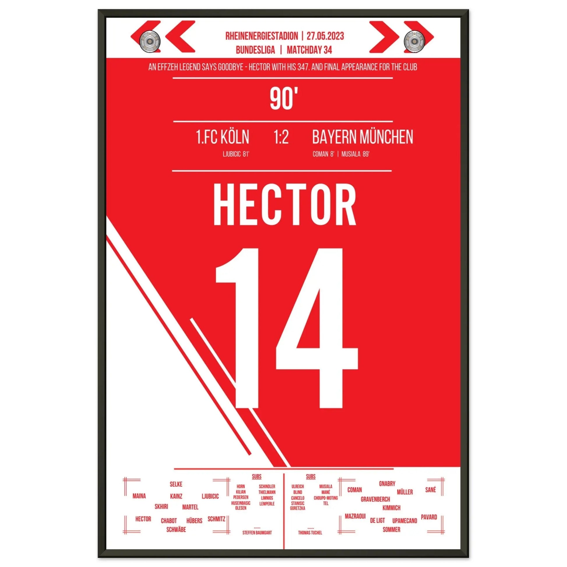 Jonas Hector's letztes Spiel für Köln 60x90-cm-24x36-Schwarzer-Aluminiumrahmen