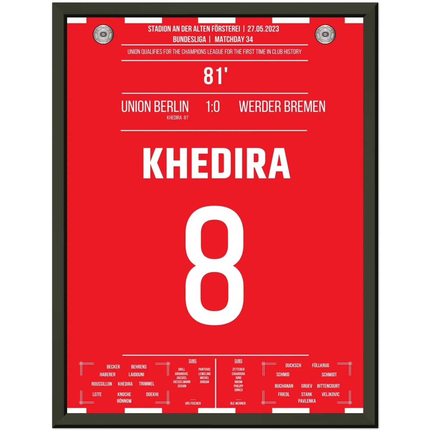 Khedira trifft zum Einzug in die Champions League 2023 30x40-cm-12x16-Schwarzer-Aluminiumrahmen
