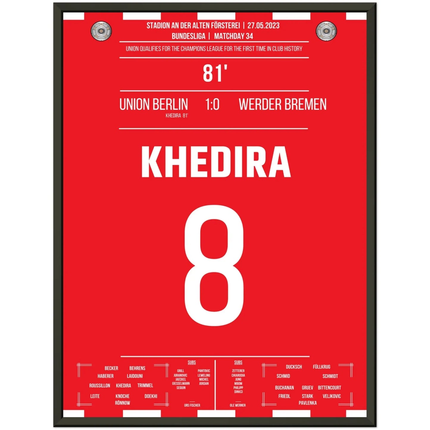 Khedira trifft zum Einzug in die Champions League 2023 45x60-cm-18x24-Schwarzer-Aluminiumrahmen