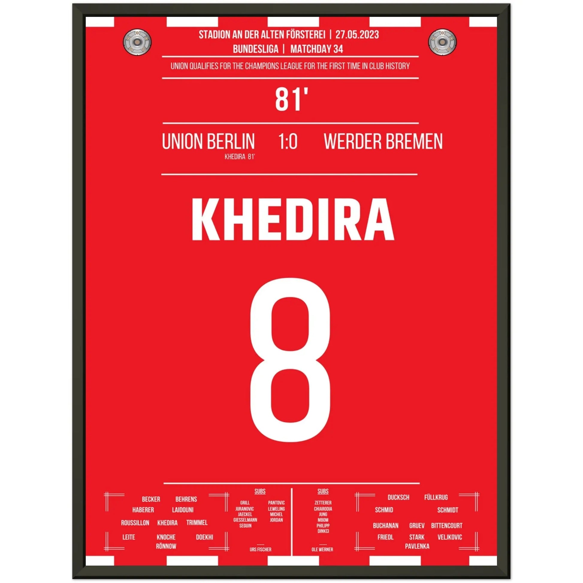 Khedira trifft zum Einzug in die Champions League 2023 45x60-cm-18x24-Schwarzer-Aluminiumrahmen