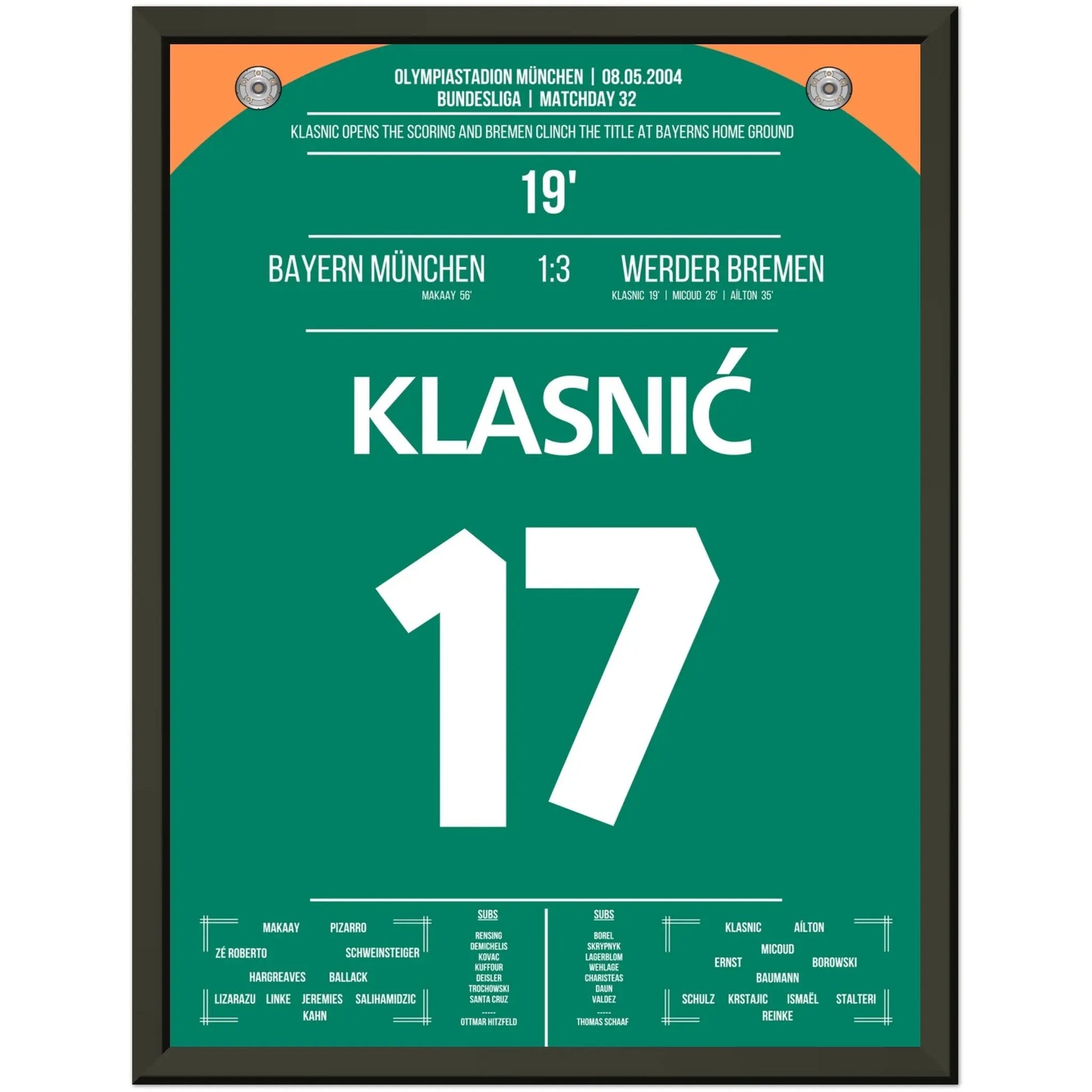 Klasnic's Treffer beim Meisterschaftsgewinn in München 2004 30x40-cm-12x16-Schwarzer-Aluminiumrahmen