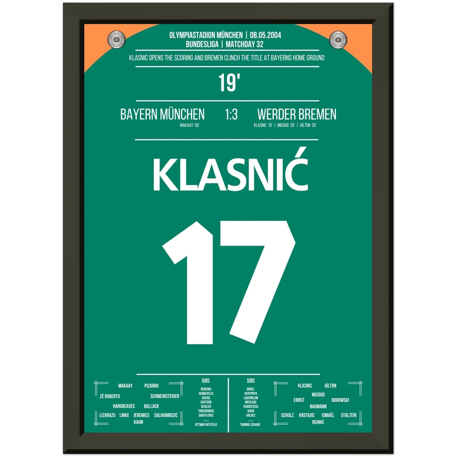 Klasnic's Treffer beim Meisterschaftsgewinn in München 2004 A4-21x29.7-cm-8x12-Schwarzer-Aluminiumrahmen