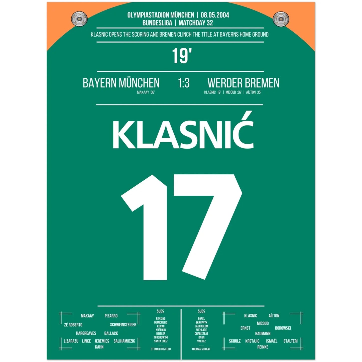 Klasnic's Treffer beim Meisterschaftsgewinn in München 2004 45x60-cm-18x24-Ohne-Rahmen