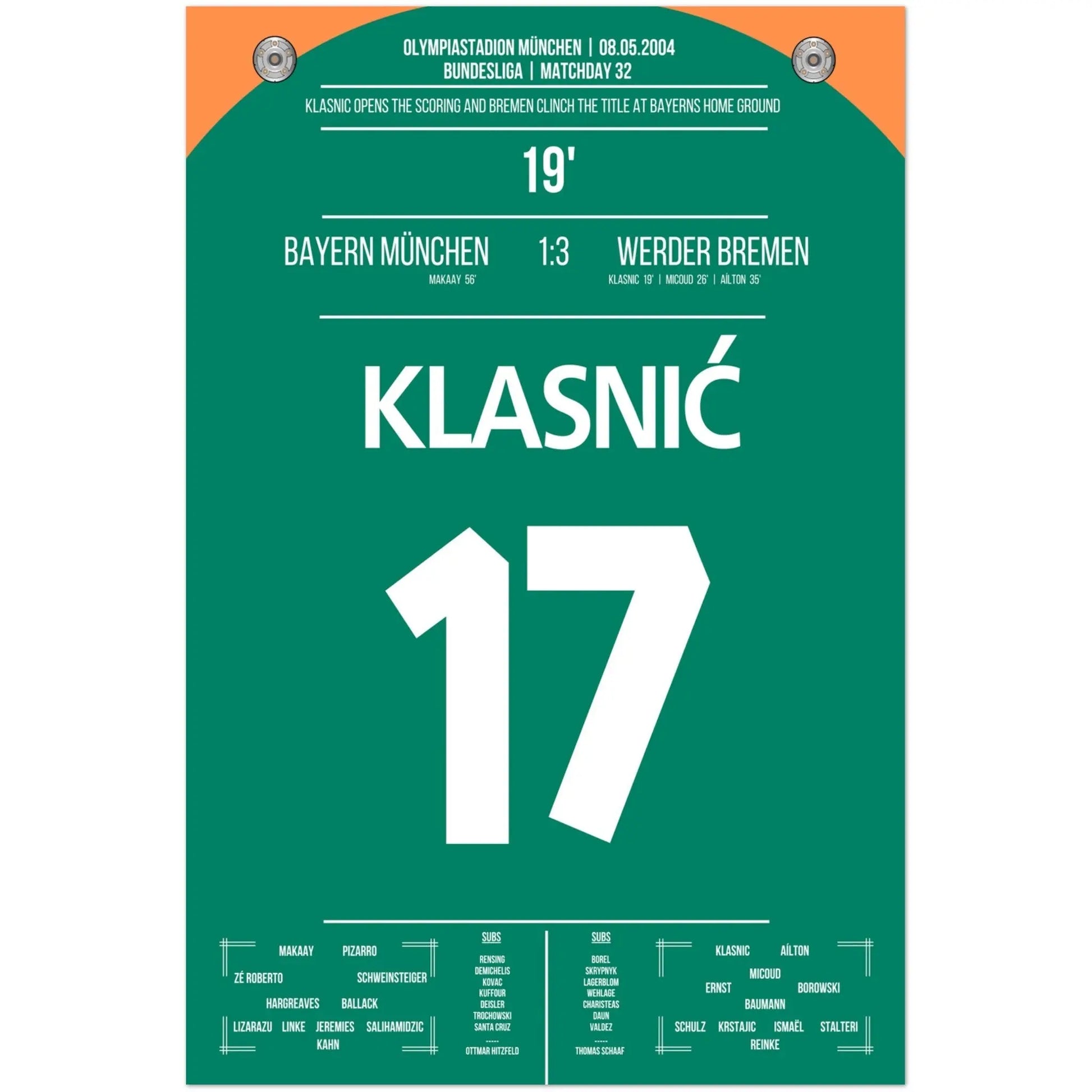 Klasnic's Treffer beim Meisterschaftsgewinn in München 2004 60x90-cm-24x36-Ohne-Rahmen